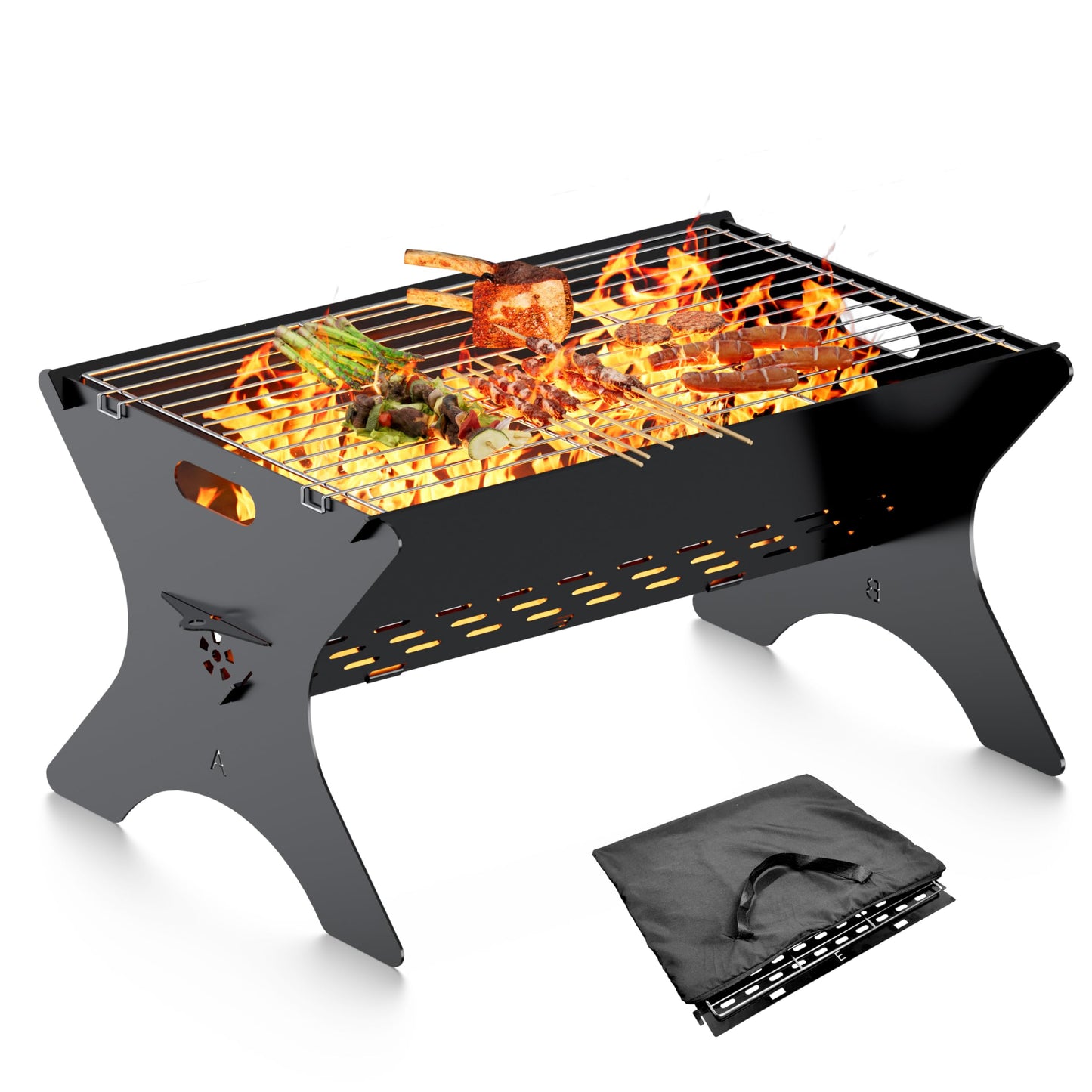 Bearfire Camping Campfire Grill, 16"Lx12"D Portable Folding Charcoal Grills, Backpacking BBQ Grill with Carry Bag, Outdoor Fire pit for Camping, Picnic, Bonfire, Patio, Backyard