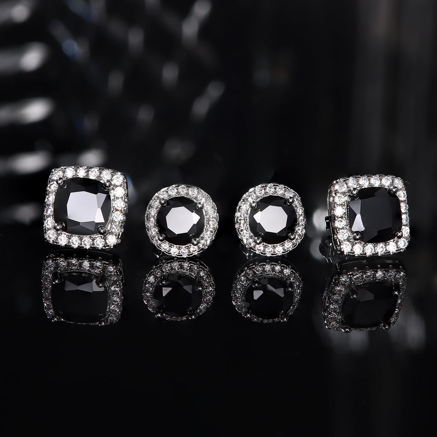 Hayoso Cubic Zirconia Stud Earrings for Women Men Sterling Silver Earring Post Hypoallergenic 14k Gold Plated Round&Square Earrings Silver&Black