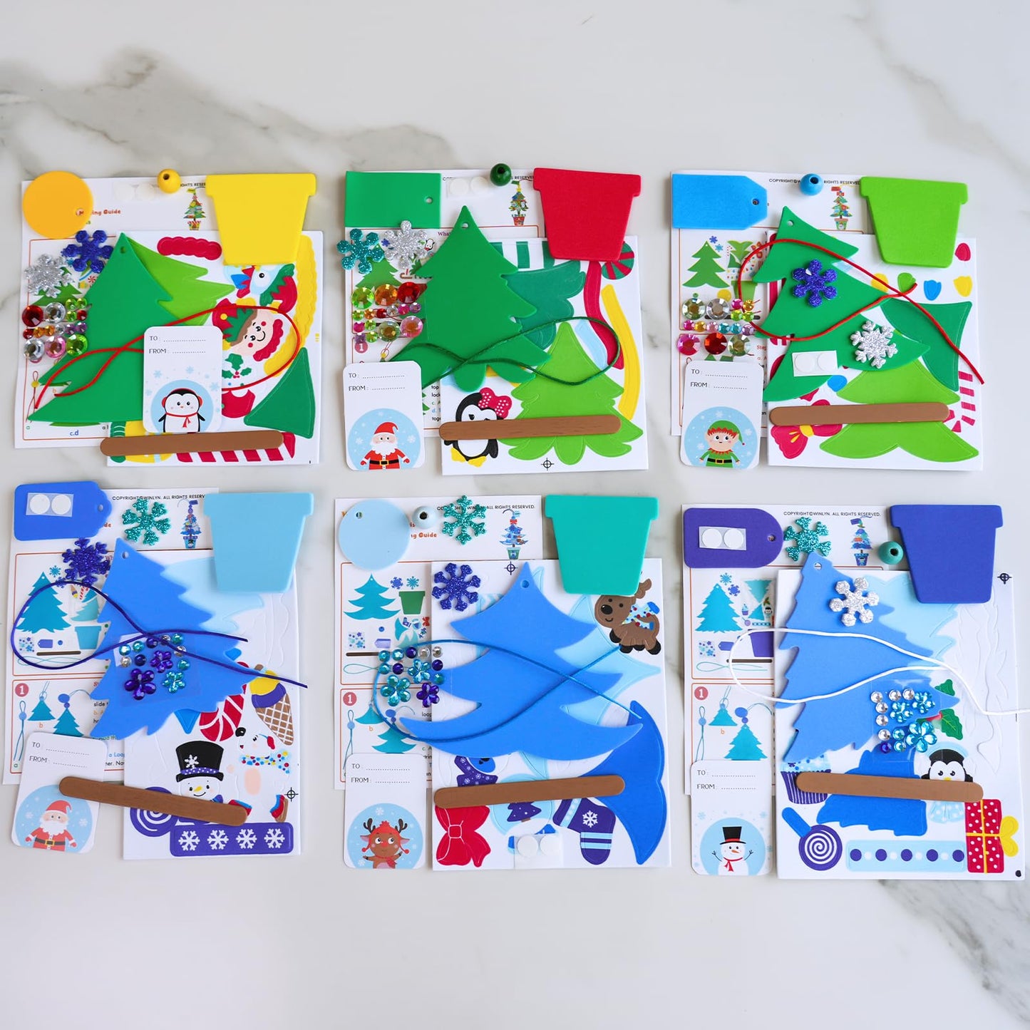 Winlyn 24 Sets Winter Decorations DIY Potted Pine Tree Ornaments Christmas Craft Kits Foam Tree with Festive Foam Stickers for Kids Holiday Seasonal Gift Home Classroom Activities Party Favors