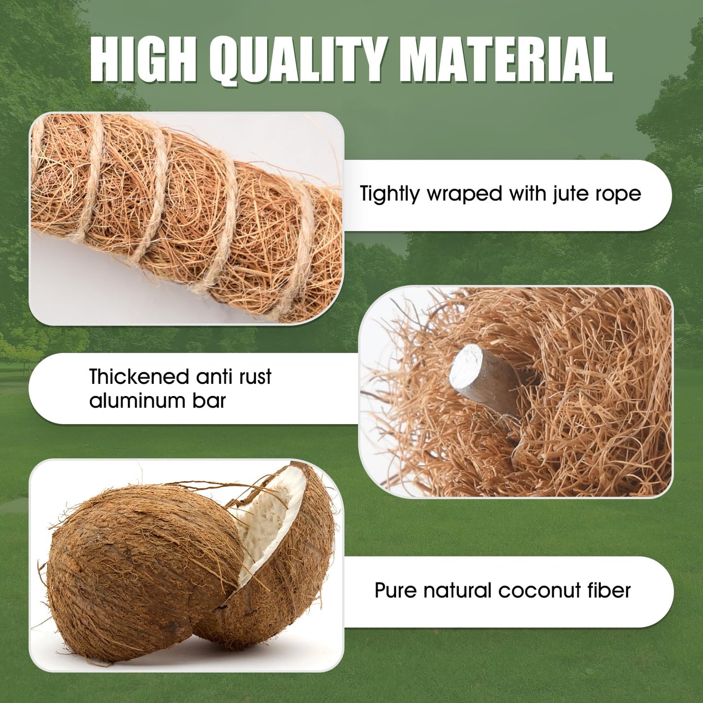 4 Pack Moss Pole, 28 Inch Bendable Moss Poles for Plants Monstera for Climbing Plants, Handmade Coco Coir Pole Plant Sticks Support Stakes for Indoor Plants Plant Grow
