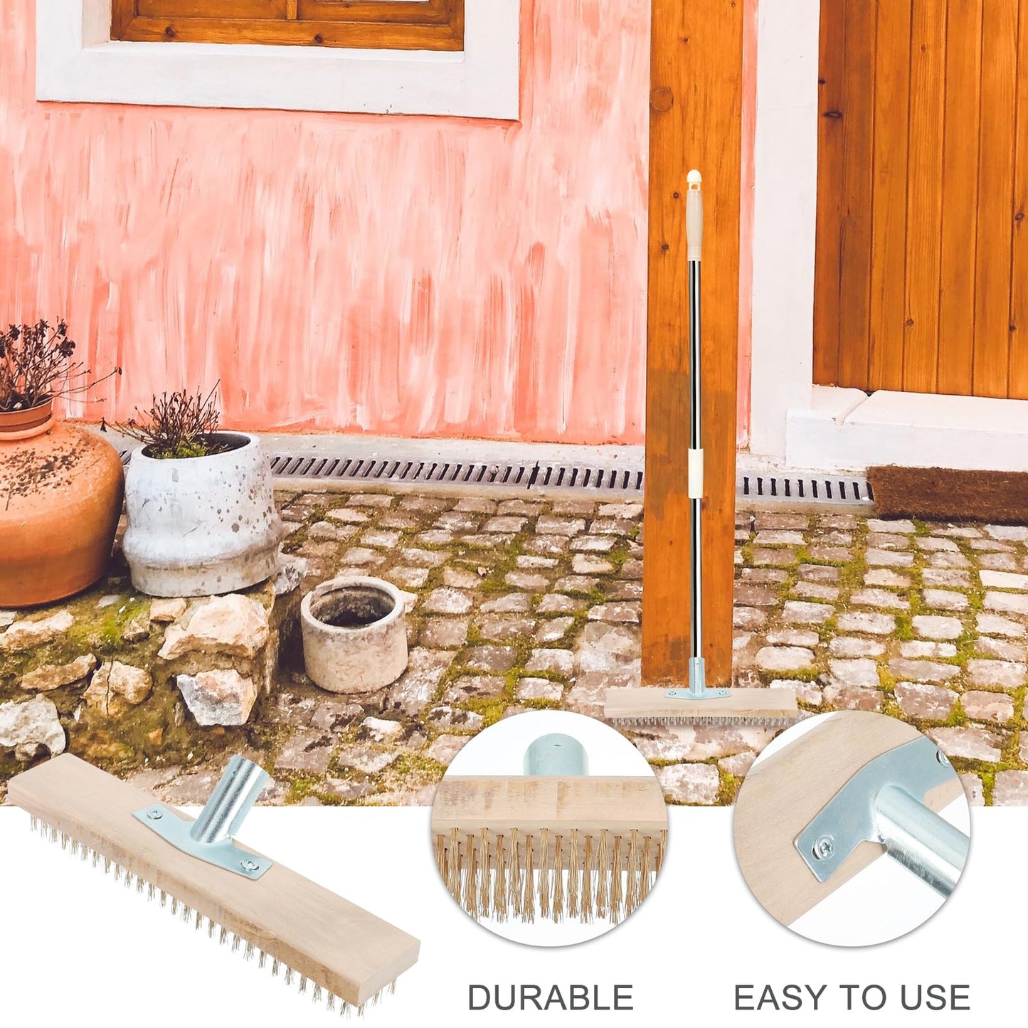 Yardwe Moss Cleaning Brush 11.81In Garden Removal Brush for Narrow Spaces Attach to Standard Broom or Rake Handles Ideal for Patio Lawn and Sidewalk Cleaning