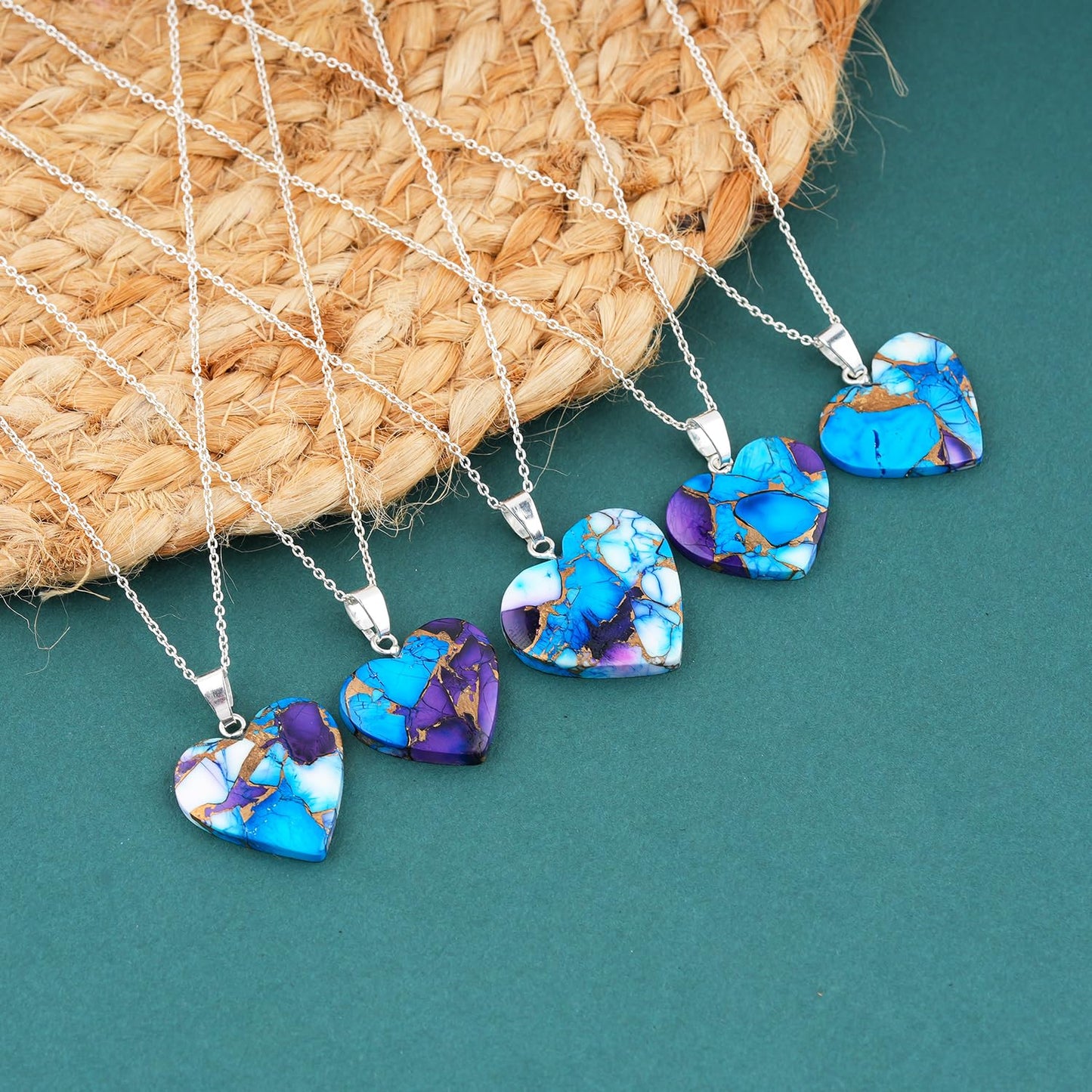 Yashee Natural Violet Oyster Turquoise Heart Shape Crystals Pendant Necklace, Chakra Energy Healing Gemstone, Real Crystal, Top Grade, Dainty Beautiful Women Simple Jewelry