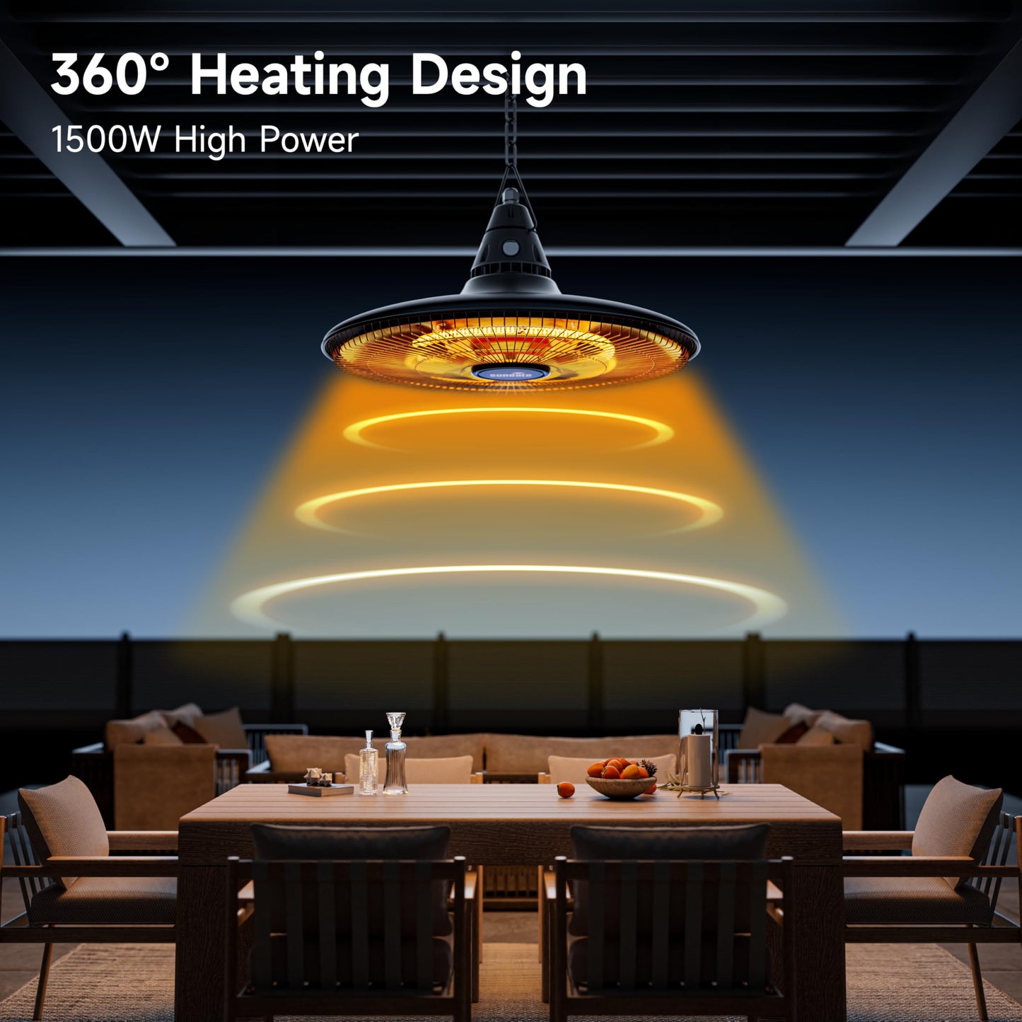 Hanging Heater, 1500W Outdoor Electric Patio Ceiling Heater with Remote Control, Infrared for Courtyard, Garage, Patio, Overheat & Tip-Over Protection, Waterproof, Black