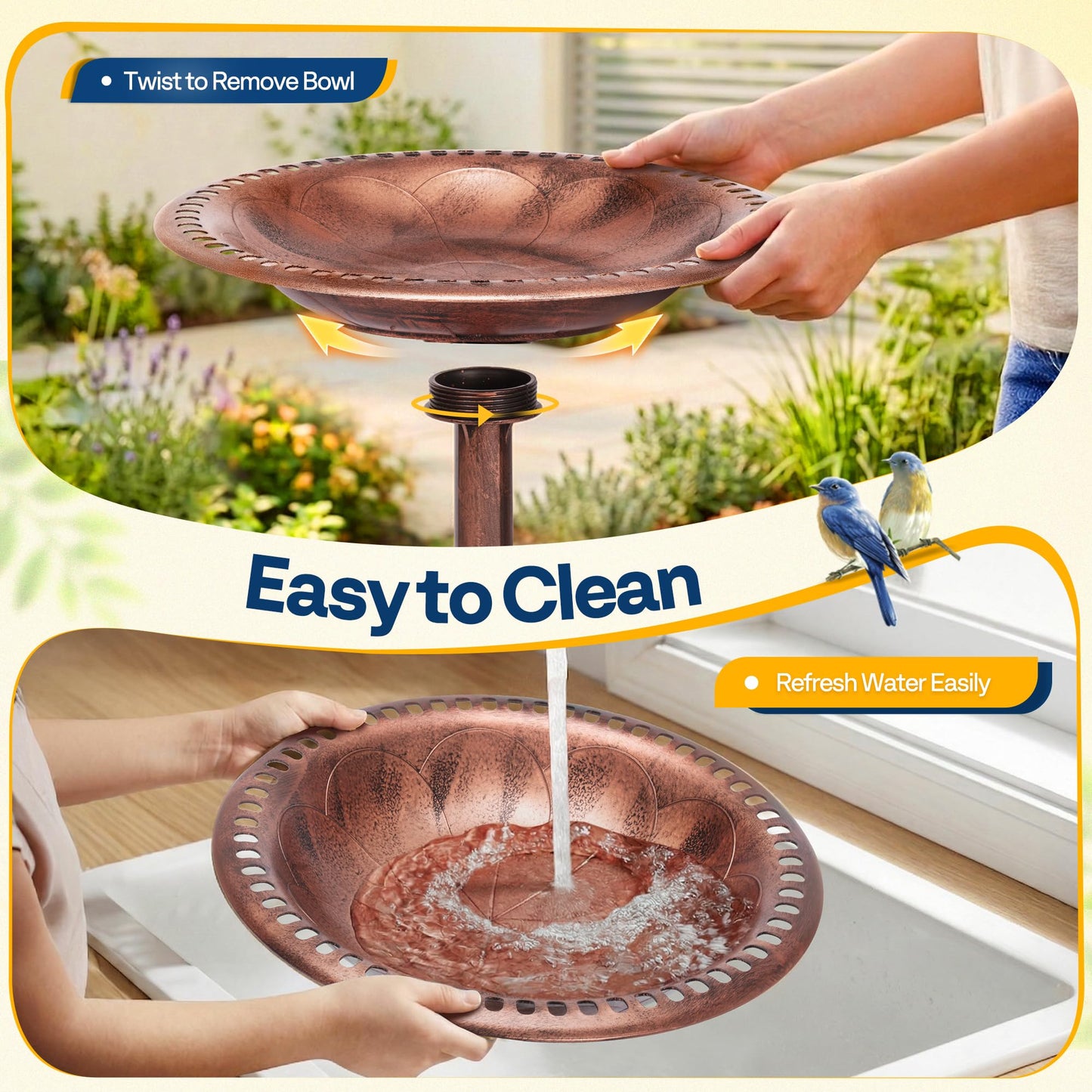 VIVOHOME Bird Bath for Outside, Polyresin Pedestal Bird Baths for Outdoor, Garden, 28 Inch Height Weather-Resistant Birdbaths with 20" Bowl, Antique Bronze