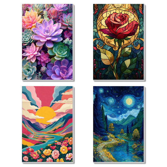 4 Pack Framed Paint by Numbers Kit for Adults Beginner Canvas Painting by Numbers for Adults Cactus Plants Easy Adult Paint by Number Kits with Frame Rose Flowers Watercolor Painting by Number 8x12 In