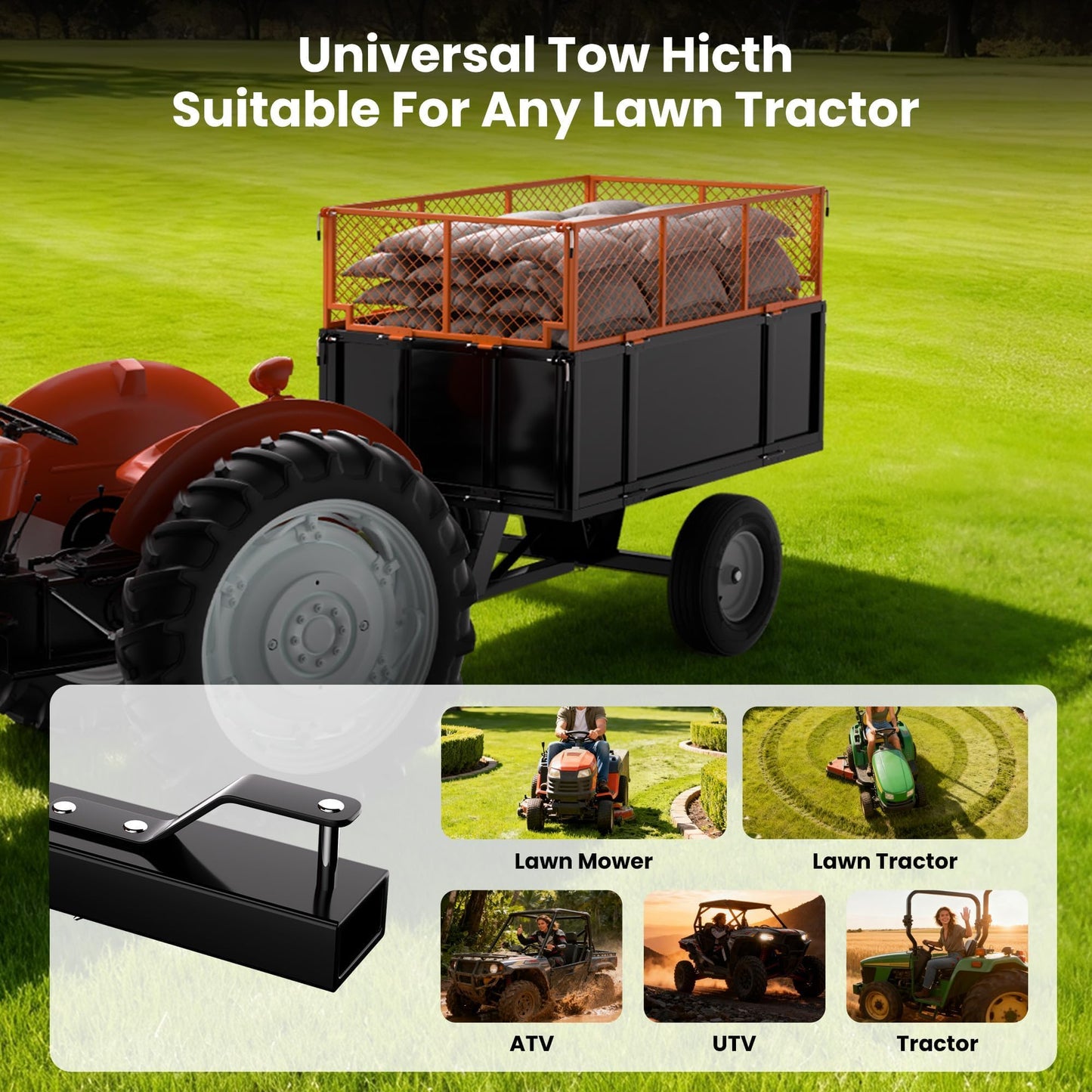 Heavy Duty 17 Cu.Ft Steel Utility Trailer – 750 lbs Capacity Dump Trailer with Quick Release, Mesh Sides, All-Terrain Tires, Hitch for ATV, UTV, Mower, Yard & Garden Cart