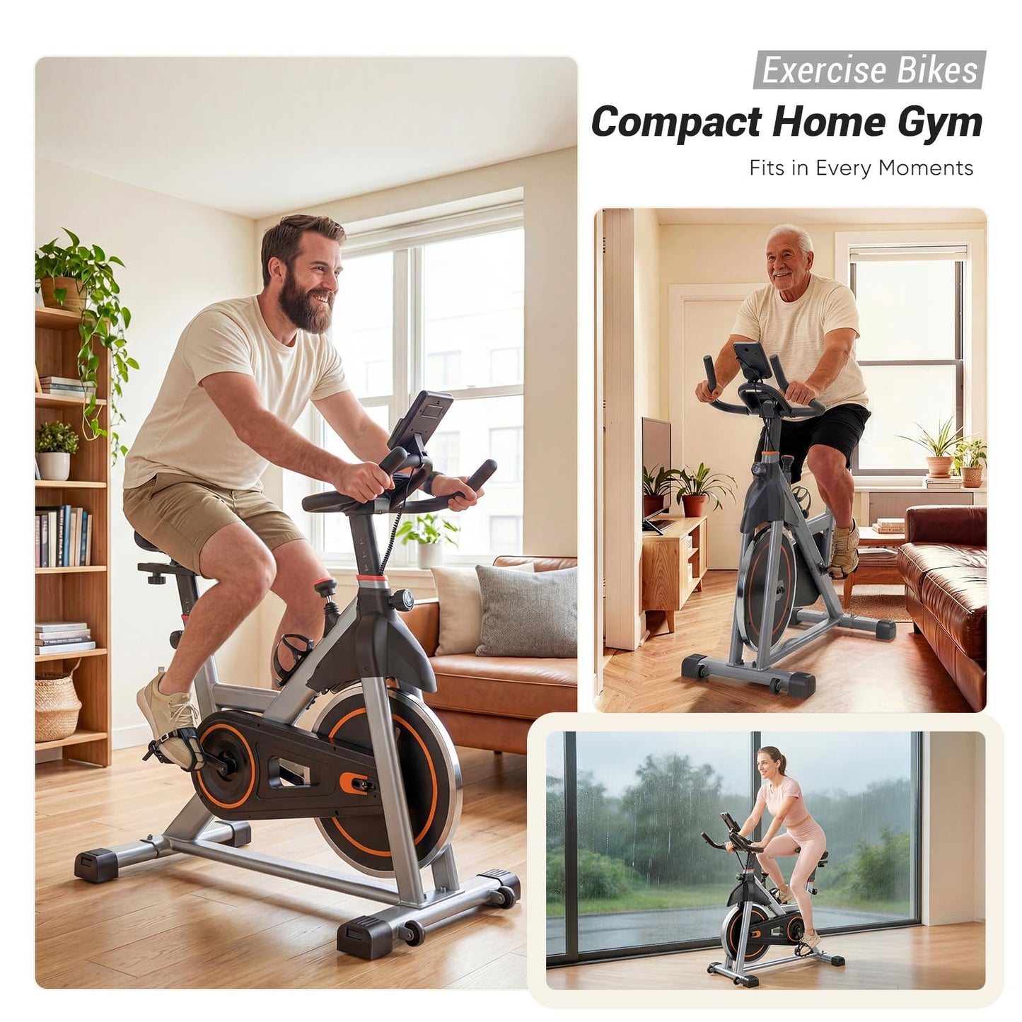 OLIXIS Exercise Bike with APP Control, Brake Pad Stationary Bikes with Quiet Magnetic Resistance, Indoor Cycling Spin Workout Bike with 300.0 lbs Weight Capacity for Living Room, Home, Gym, Orange