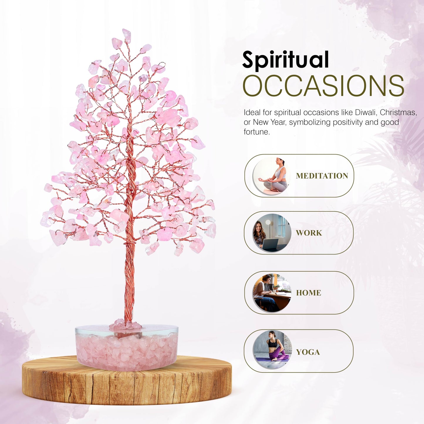 Crocon® Rose Quartz Heart Shape Base Crystal Tree, Birthday Gifts for Women, Healing Crystals Tree of Life, Positive Energy, Good Luck, Home Office Decor Gifts, Gift for Women - Sister Mom & Grandma
