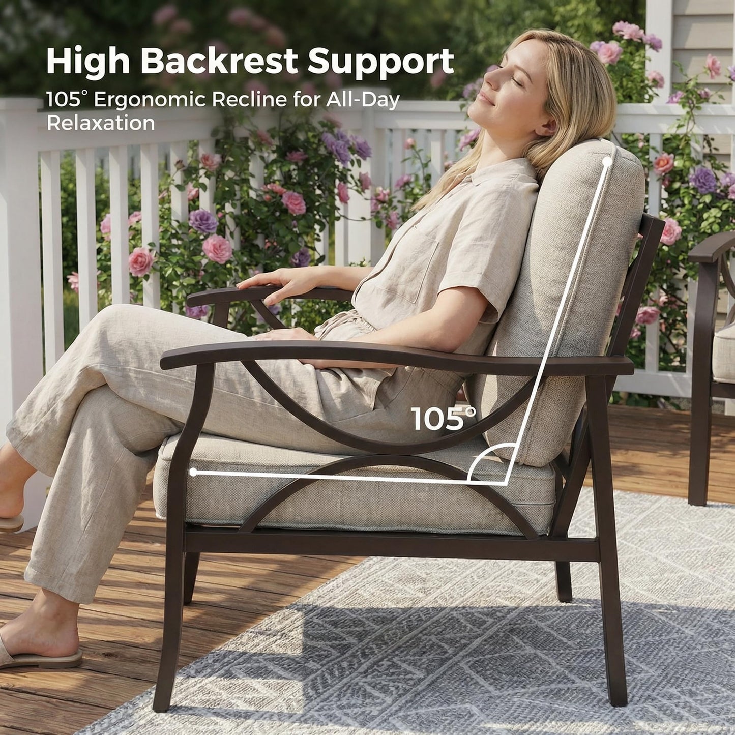 RoyalCraft Outdoor Patio Furniture Set, 5 Seats Outdoor Patio Set with 4" Thick Cushion, All-Weather Metal Patio Sofa with Coffee Table, Outdoor Sectional Furniture for Porch Backyard, Khaki&Beige