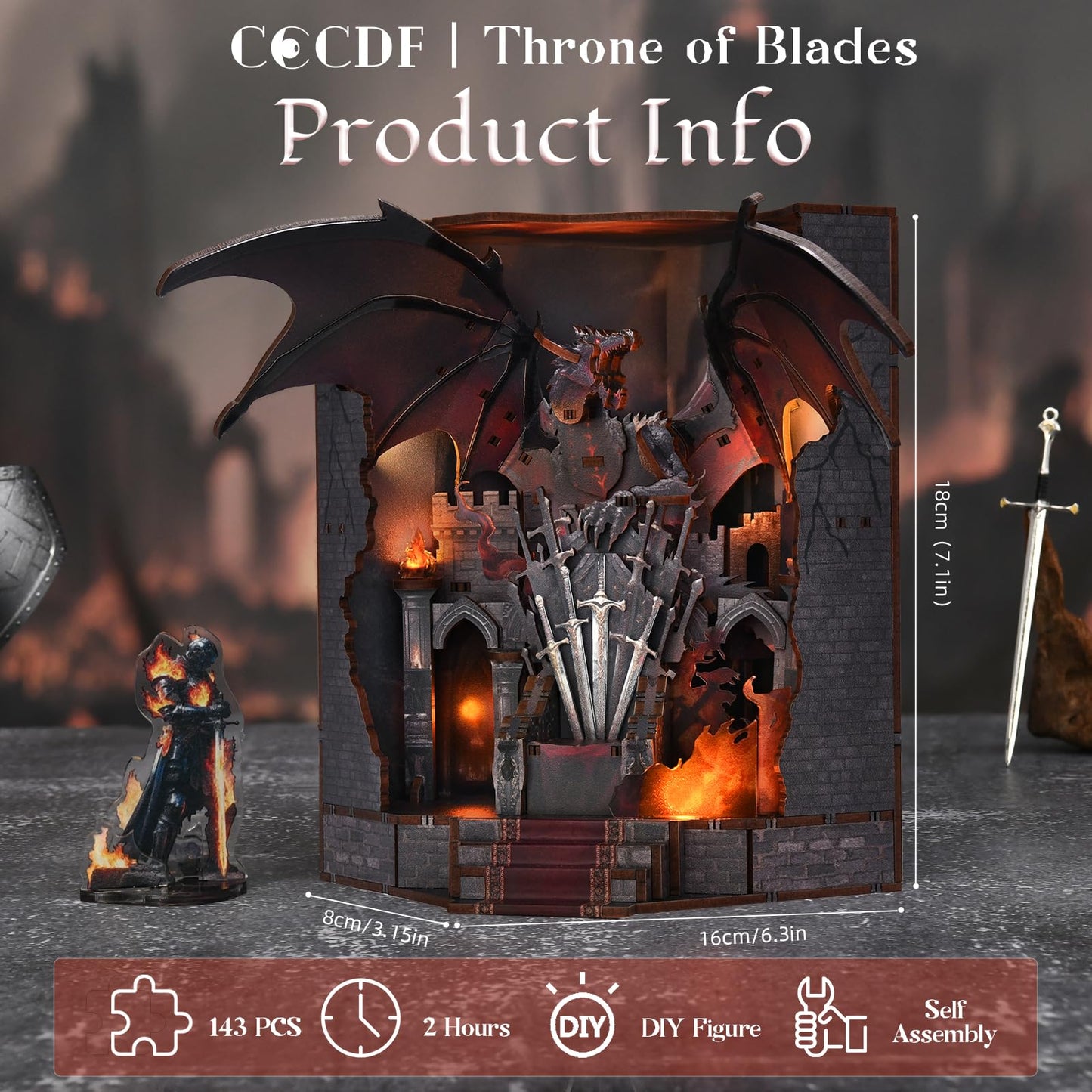 CCCDF Book Nook Kit - DIY Miniature House Dollhouse Kit for Beginners, Adults and Teens, Booknook Tiny House Bookshelf Decor, Gifts for Family, Friends (Throne of Blades)