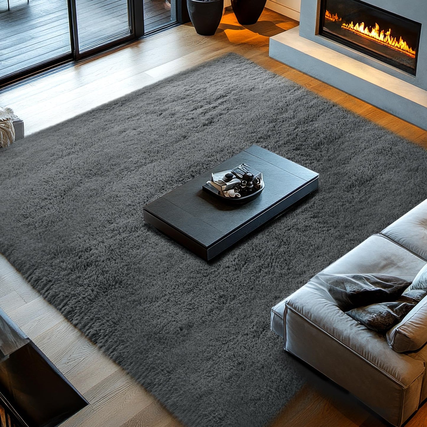 Fluffy 8x10 Area Rug Living Room: Shag Grey Area Rugs for Bedroom- Large Plush Soft Gray Rugs for Living Room- Fuzzy Modern Carpets for Bedroom, Kids Room Decor (Grey, 8x10Feet