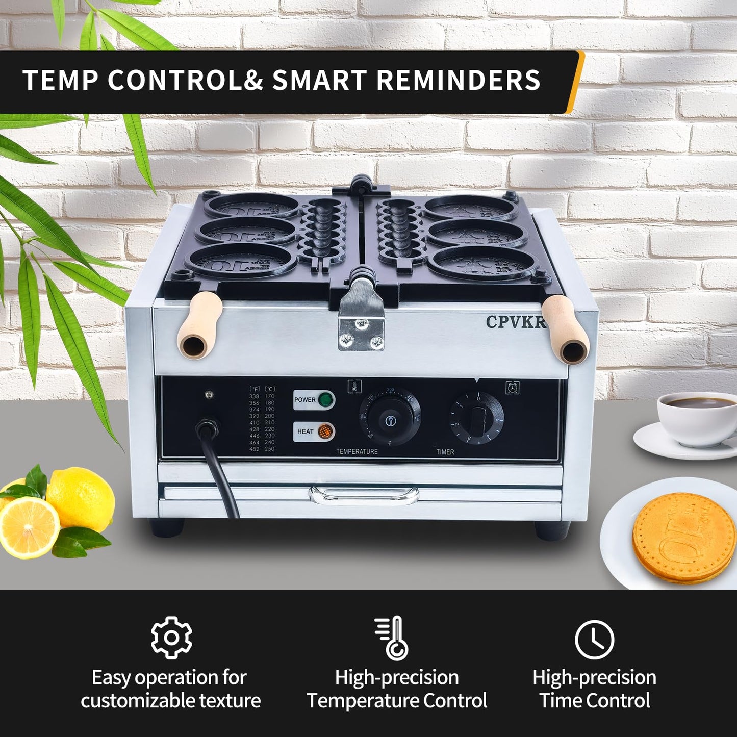 CPVKRY Commercial 2 In 1 Waffle Sticks Maker 10 Yen Coin Waffle Maker 1550W Waffles on a Stick Maker Stainless Steel, 50-300℃ Temp Control, 5-min Timer Waffle Dog Maker 110V