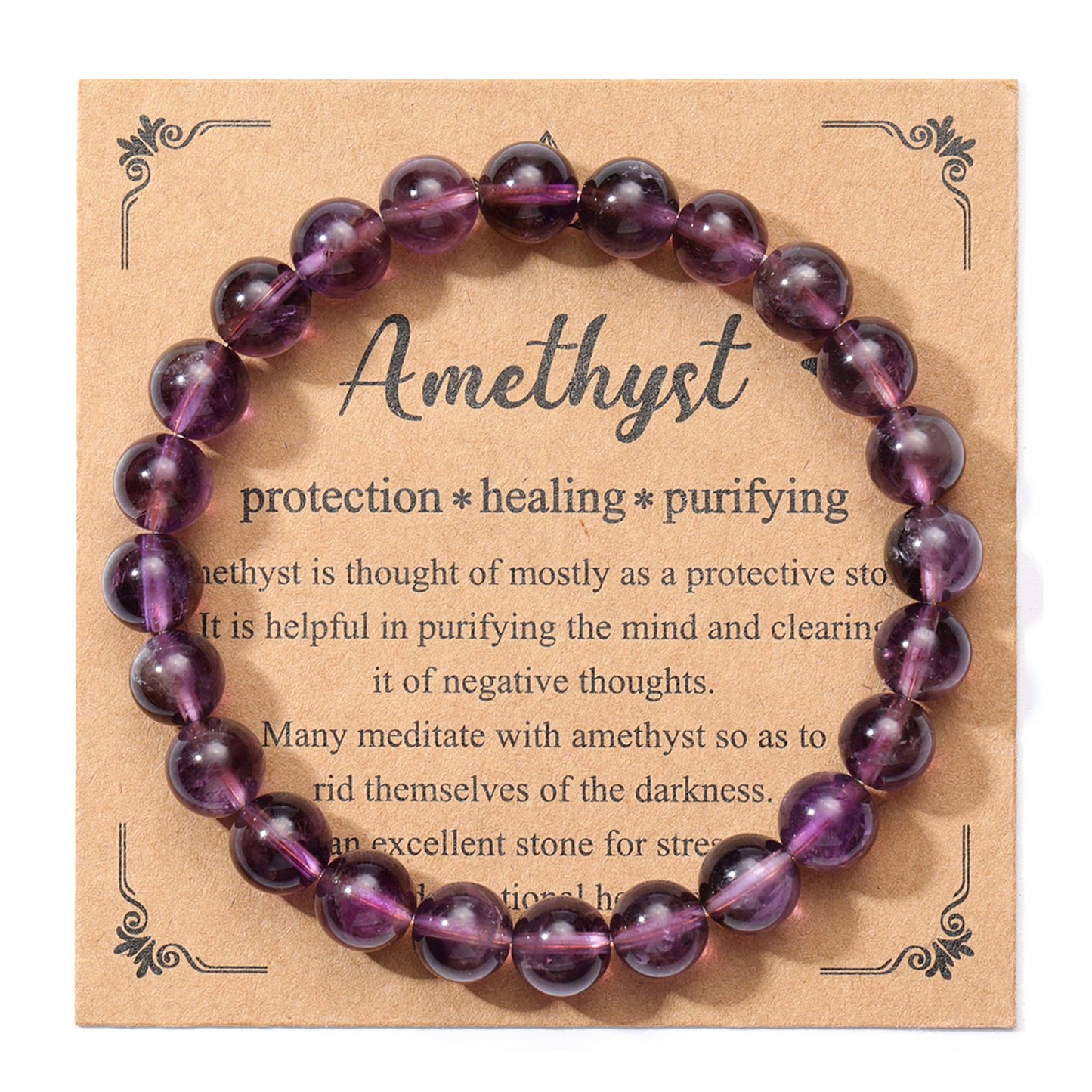 Jovivi Amethyst Crystal Bracelets for Women Men - 8mm Handmade Natural Semi Precious Gemstone Beaded Bracelets, Round Stone Beads Stretch Bracelet, Healing Yoga Bracelets Jewelry Gifts