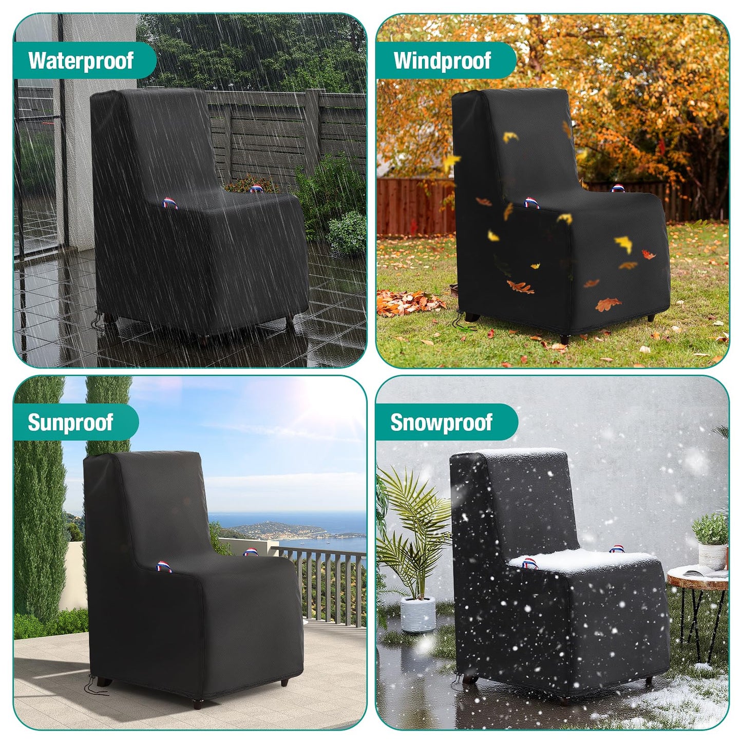 Letsteel 2 Pack Outdoor Chair Covers Waterproof, 600D Waterproof Recliner Chair Covers, Patio Chair Covers for Outdoor Recliner Chair with 2 Handle & Zipper, Black