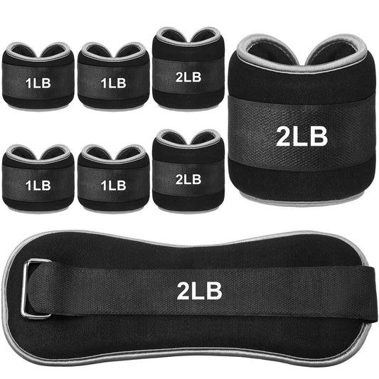 Hollowfly 4 Pairs Ankle Leg Weights Adjustable Set for Women Men, 1lb 2lb Wrist Weight Arm Fitness Wristbands Ankle Leg Strap for Gym Yoga Training Walking Jogging Running