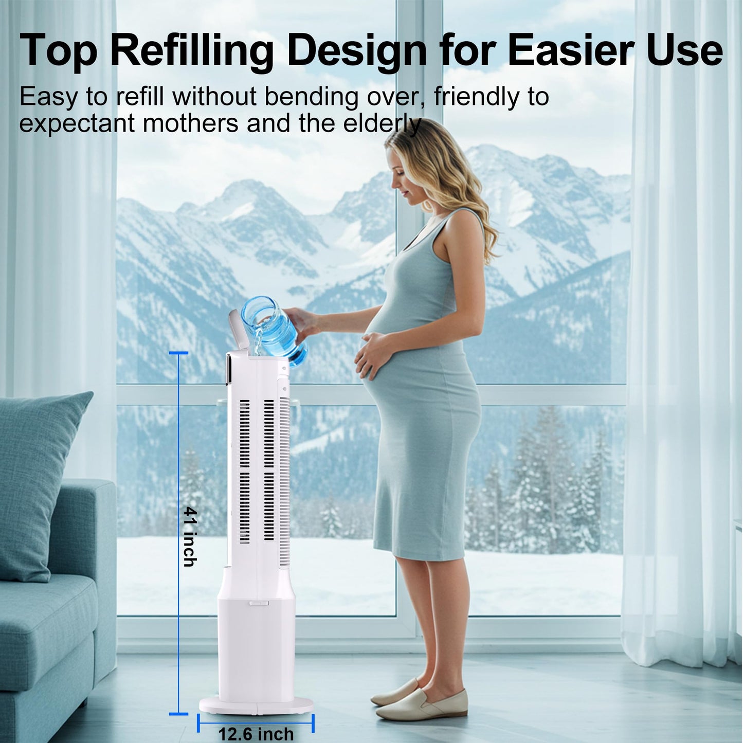 Uthfy 41 Inch Portable Air Conditioners, Cooling Fans that Blow Cold Air with 24H Timer, 4 Modes & 3 Speeds, Dual Water Tank, 4 Ice Packs, Remote, 2.4 Gal, Portable AC, 3 In 1 Swamp Cooler for Bedroom