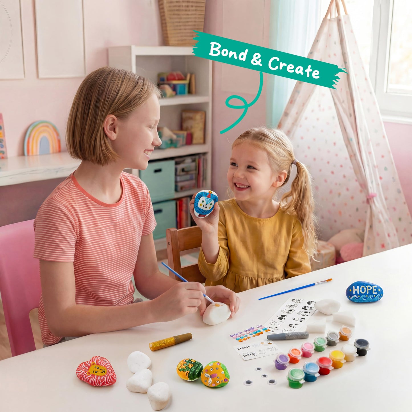 Rock Painting Kit for Kids, Arts and Crafts for Girls & Boys Ages 6-12, DIY Supplies for Painting Rocks, Easter Craft Kits Art Set, Toddler Birthday Christmas Presents, Family Indoor Activity