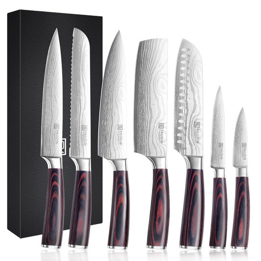 PAUDIN Chef Knife Set, 7 Pieces Kitchen Knife Set, High Carbon Stainless Steel, Ultra Sharp Knife Set, Professional Knives Set for Kitchen with Pakkawood Handle