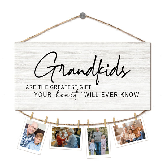 Foyoulame Grandkids Hanging Photo Display, Grandparents Grandchildren Wooden Picture Board for Photos, Christmas Birthday Gifts for Grandparents from Grandkids Decorative Photo Holder for Wall