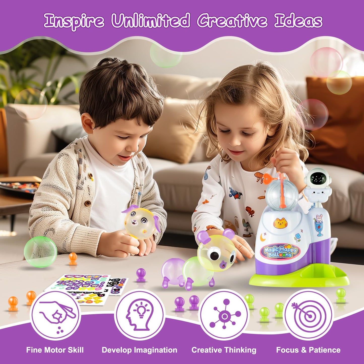 Zyllver 320pcs DIY Magic Balloon Craft Kit, Sticky Balloons Maker Toy Craft Kits for Kids, DIY Balloon Animal Kit Creative Activity, Birthday Gifts for Girls Boys Ages 3+