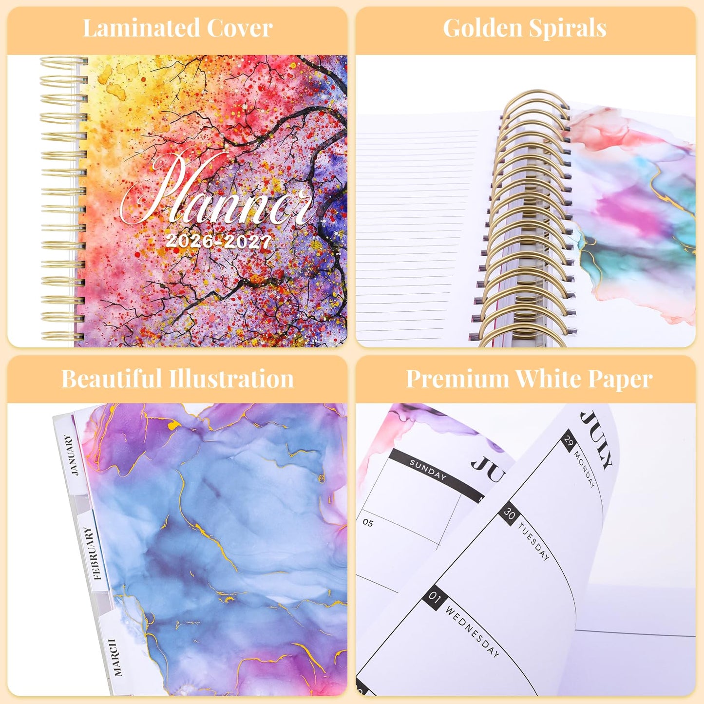 Planner 2026-2027, Large 18 Months Academic Daily Weekly Monthly Planner Yearly Agenda Jan. 2026–June. 2027, 7.9" x 9.8", Page Tabs, Separator Page, Pocket Folder, Bookmark, Stickers, Sticky Note Set