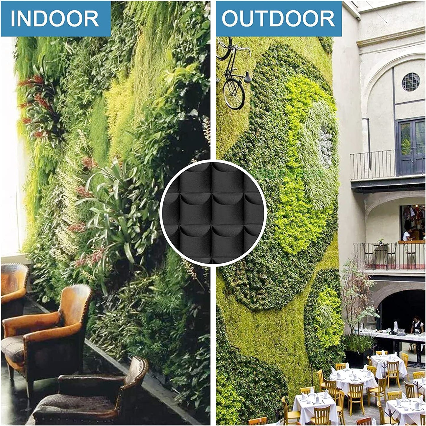 72 Pockets Hanging Planter Bags, Hanging Vertical Wall Mounted Plant Planting Grow Bags, Herb Garden Planter Outdoor Indoor Growing Bag, Gardening Vertical Greening Flower Container(1m×1m, Black)