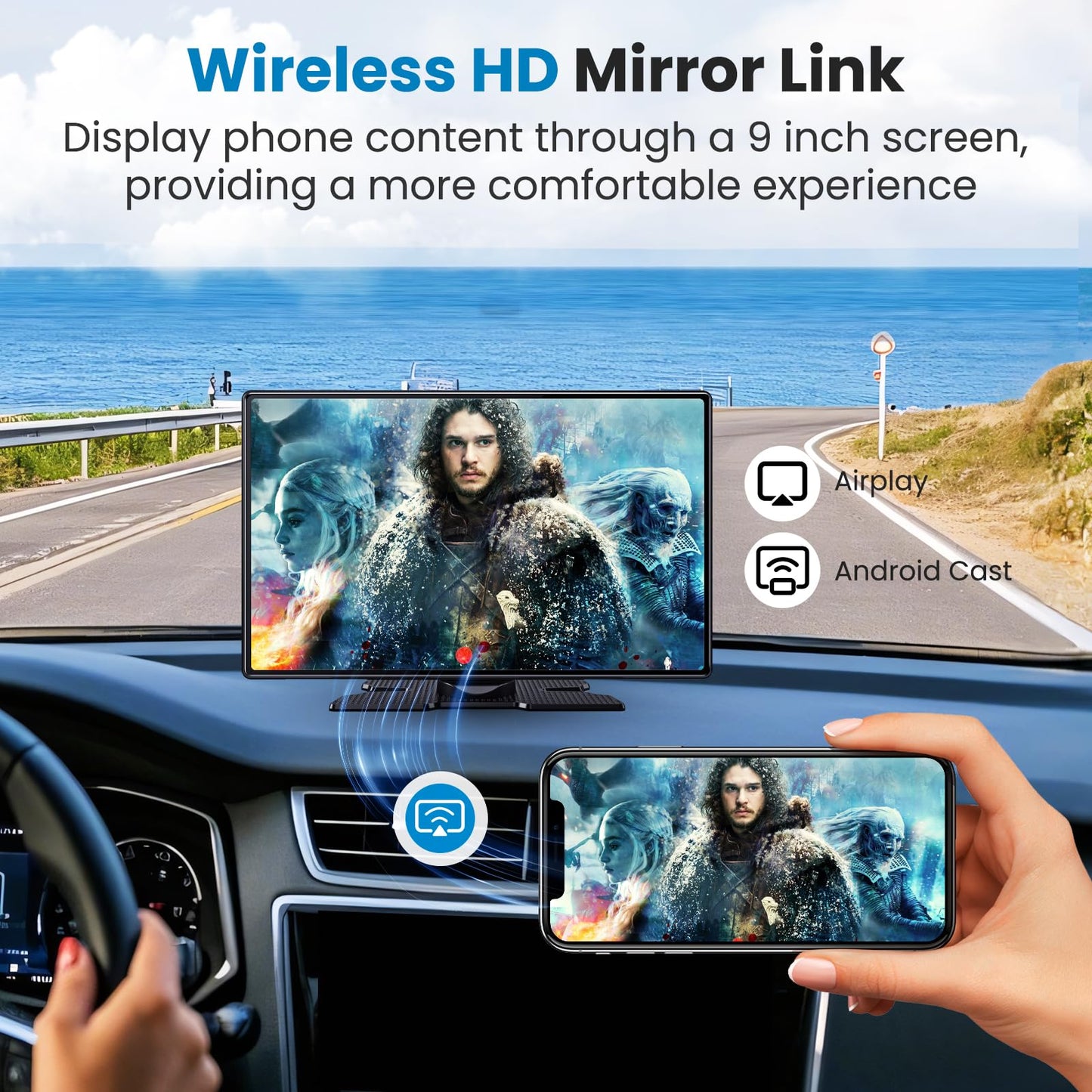 Portable A pple Carplay Screen for Car, 11.3" Extra Large Wireless Car Play & Android Auto Screen for Car, Car Stereo with 4K Dash Cam, App View, Backup Camera,GPS,Mirror Link,FM, Voice Control