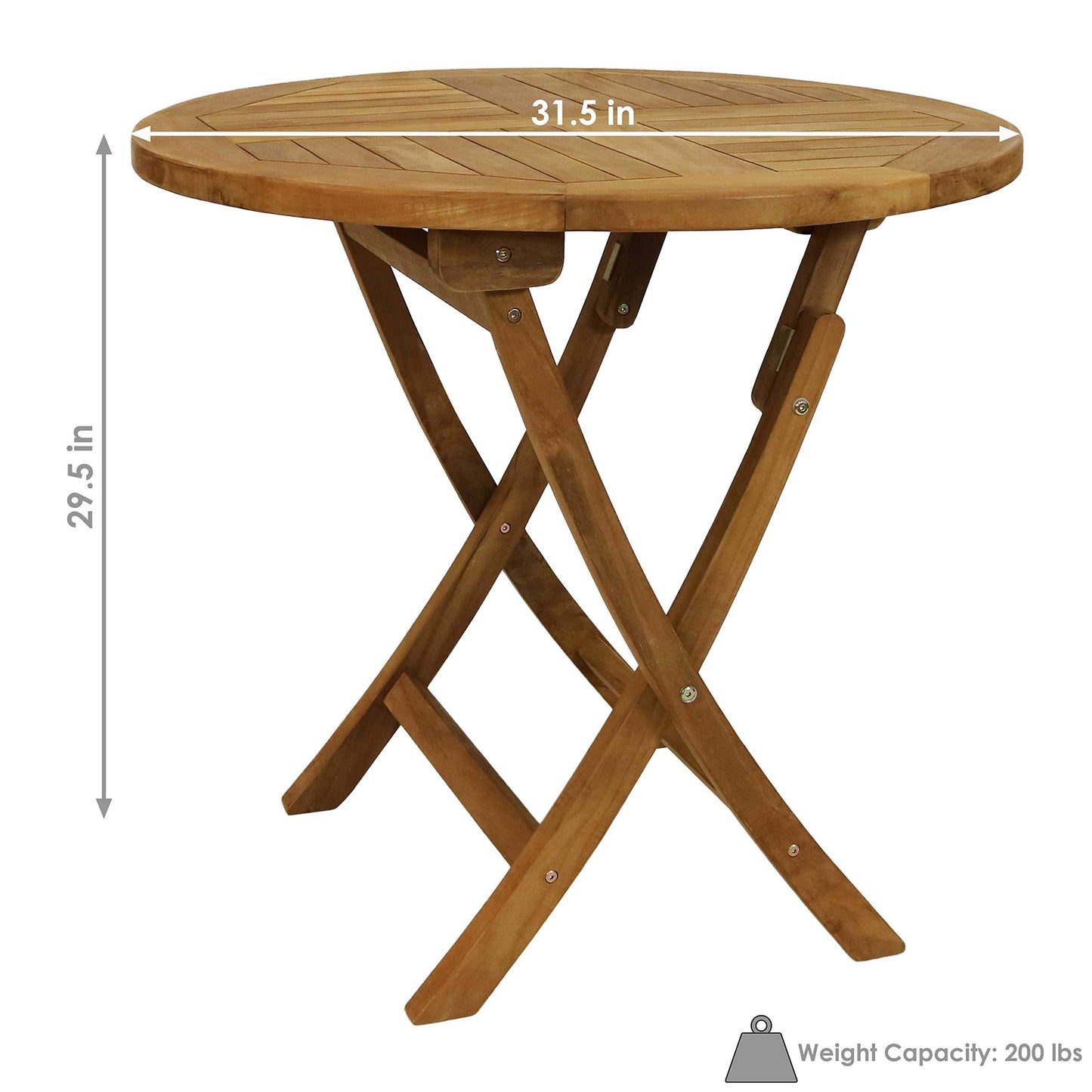 Sunnydaze Round Folding Solid Teak Outdoor Dining Table - Light Wood Stain Finish - 31 Inches