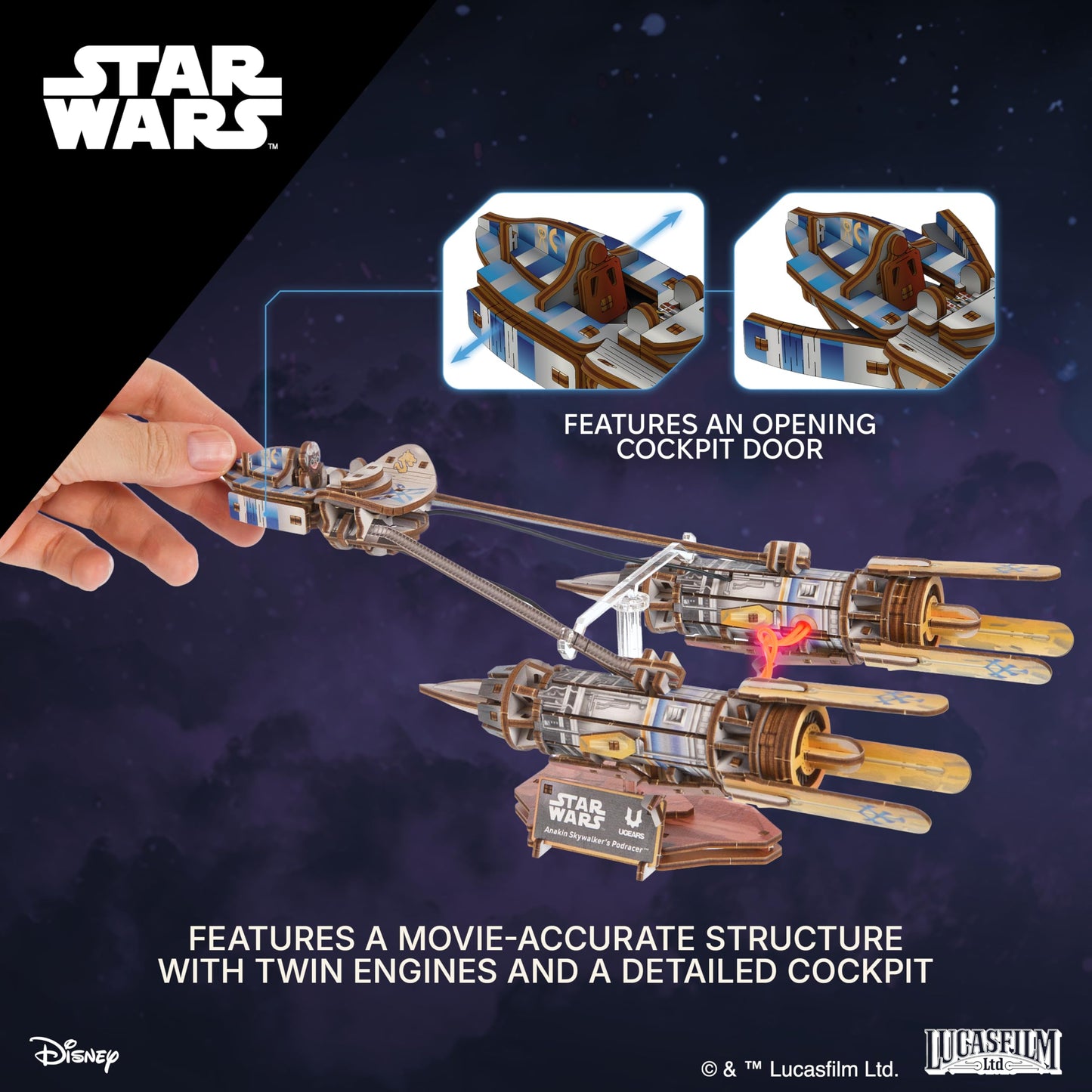 UGEARS Star Wars ™ Anakin Skywalker's Podracer ™ Wooden 3D Puzzles for Adults - 3D Puzzle, Wooden Model Kits for Adults, Hobby Model Kit, Wood Puzzles Adult, Brain Teaser Adult Model Building Kits