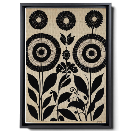 Canvas Print Scandinavian Folk Art Black and Beige Abstract Botanical Wall Art for Scandinavian Home Decor Canvas, Decor