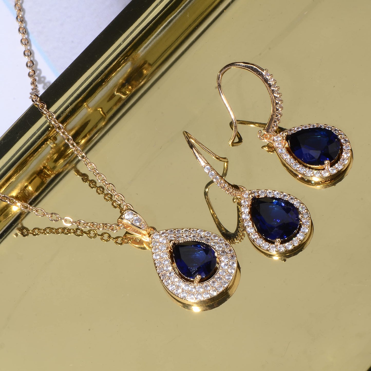 Crystal Wedding Bridal Jewelry Set Teardrop Pendant Necklace Drop Dangle Earrings Set for Bride Bridesmaids Mother of Bride Prom Party Formal Jewelry Set for Women, Copper, crystal,