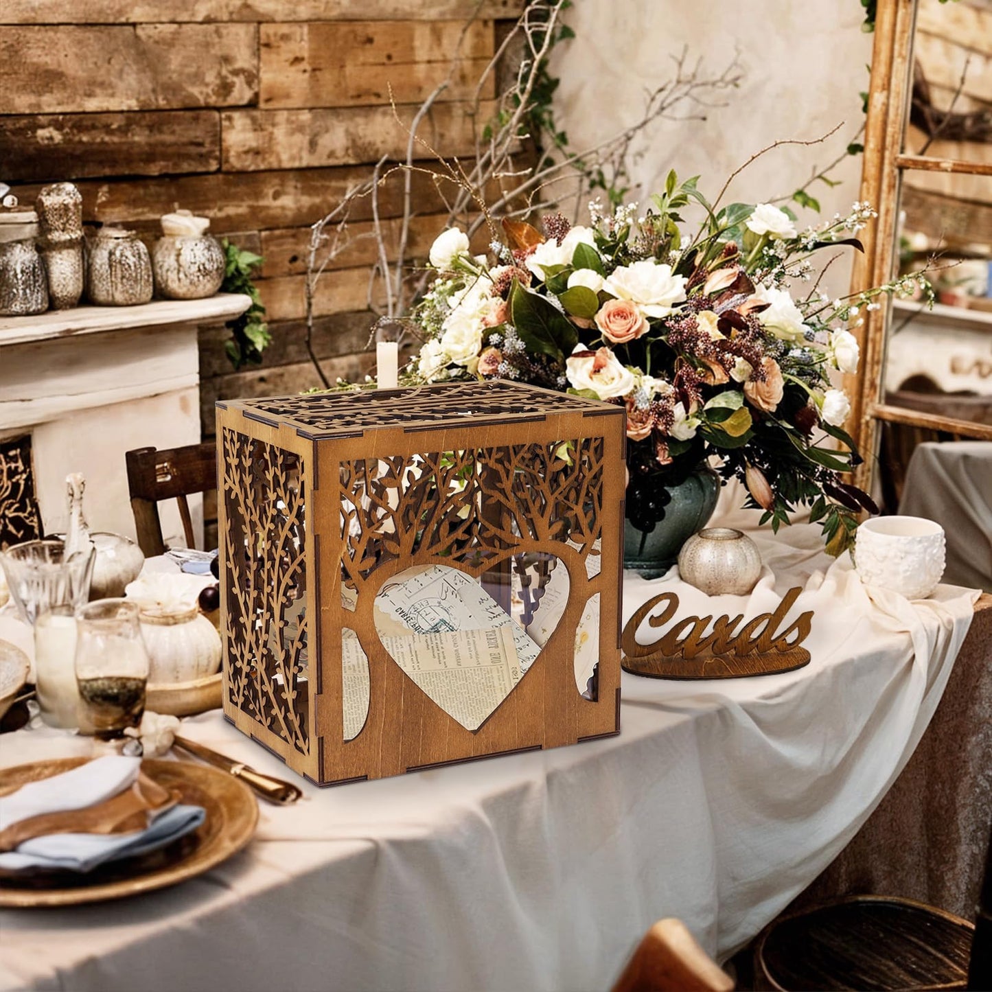 OurWarm Wedding Card Box with Acrylic Window, Wooden Gift Card Box for Wedding Decorations for Reception, Rustic Brown Wood Money Keepsake Boxes for Wedding Decor Baby Shower Birthday Graduation Party