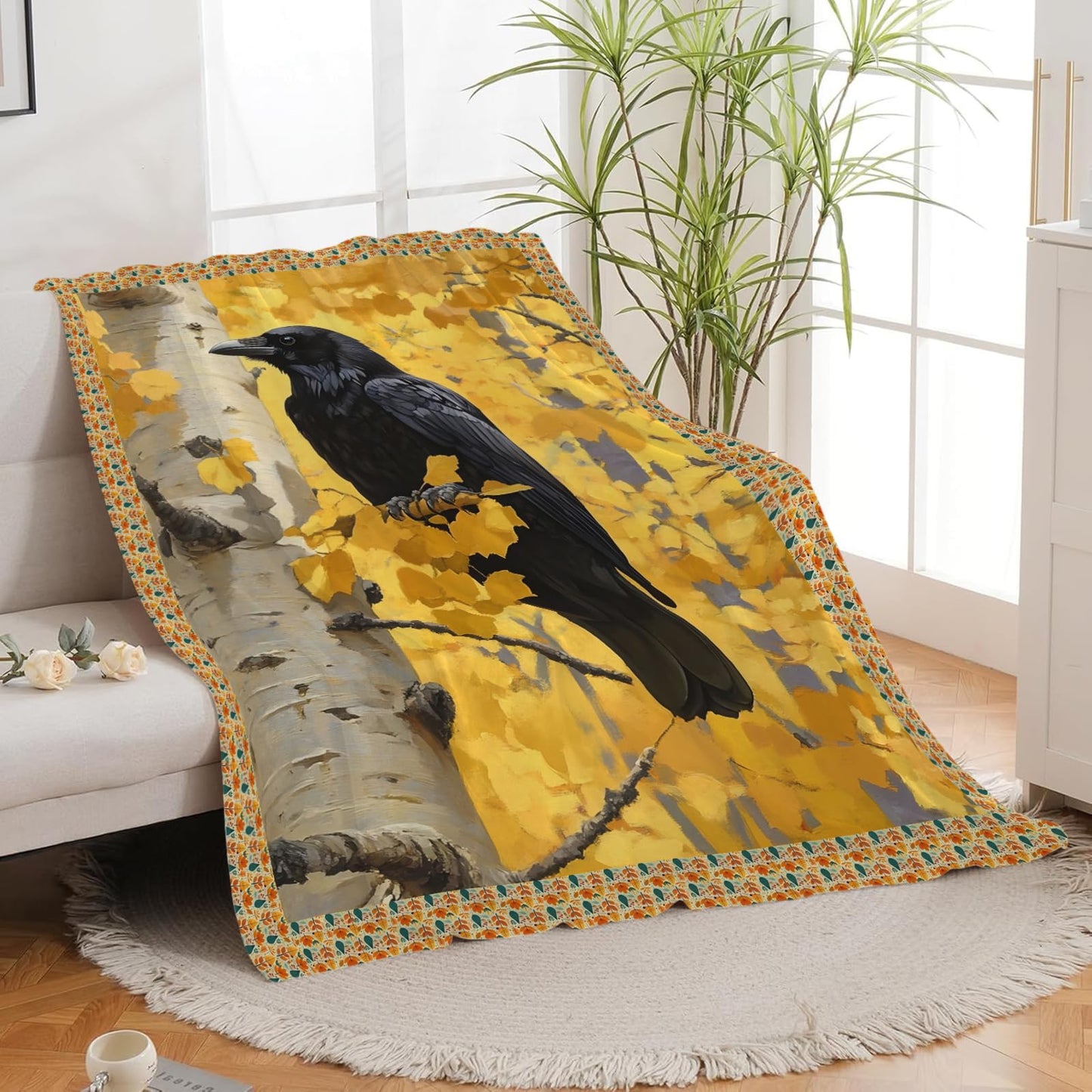 Crow Blanket for Girls Women Boys Men Adults Kids Soft Cozy Fleece Raven Throw Blankets Gifts Warm Flannel Plush Lightweight Decor for Couch Bed Sofa 50"X40"