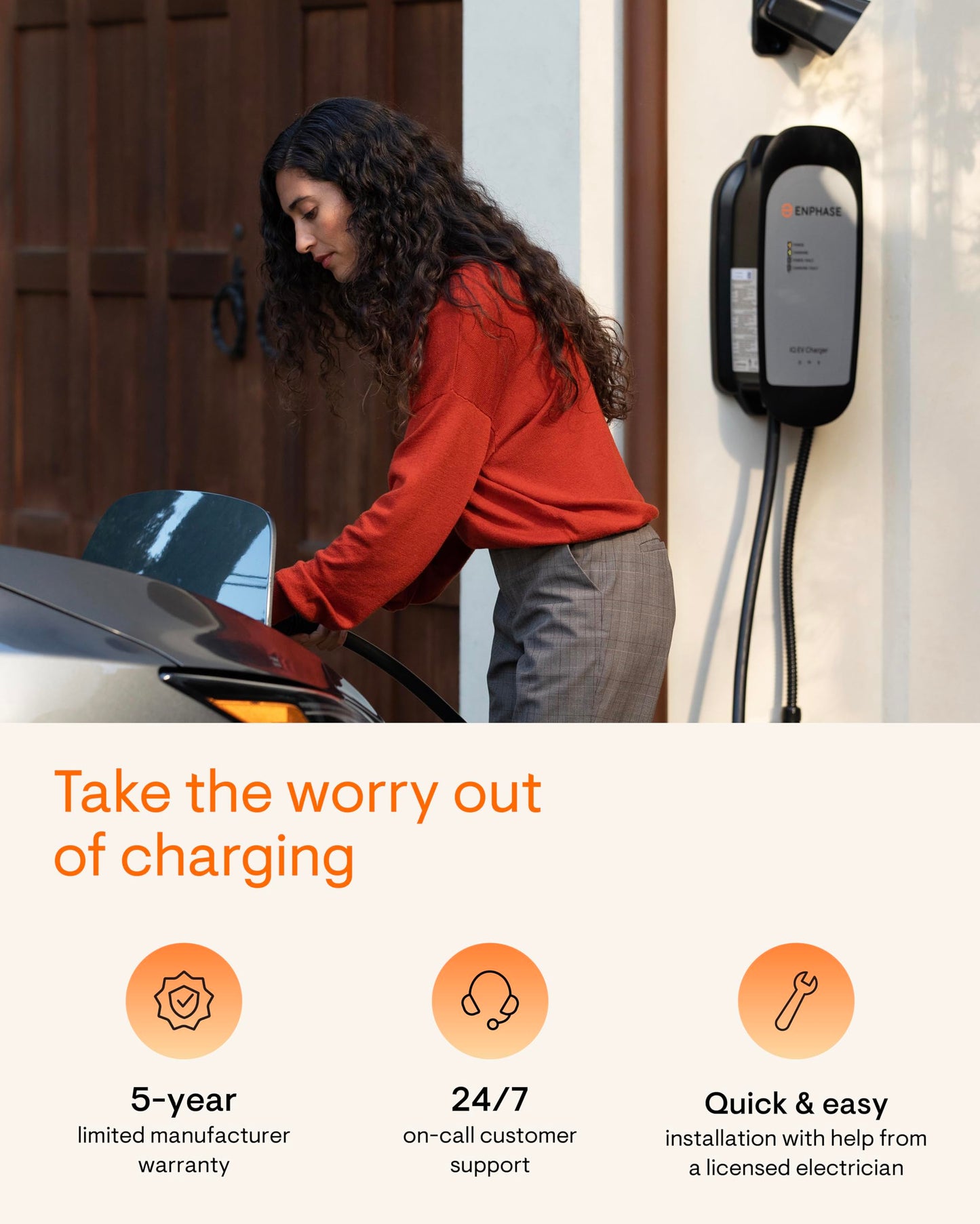48 Amp Smart EV Charger - Enphase IQ 60, Hardwired, 11.5kW Power, 240V, 5-Year Warranty, Wi-Fi Connected, Safety Certified, 25ft Cable & Ruggedized J1772 Connector