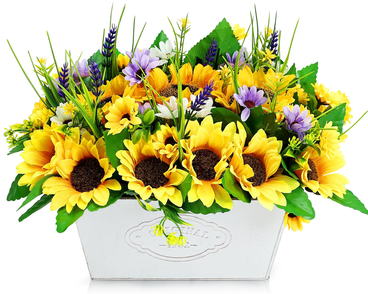 Scawim Pre-made Sunflower Centerpieces for Tables, Farmhouse Artificial Sunflowers Centerpieces in Pot Fake Sunflowers Arrangement for Home Decor, Rustic Potted Greenery for Wedding Party Kitchen Room