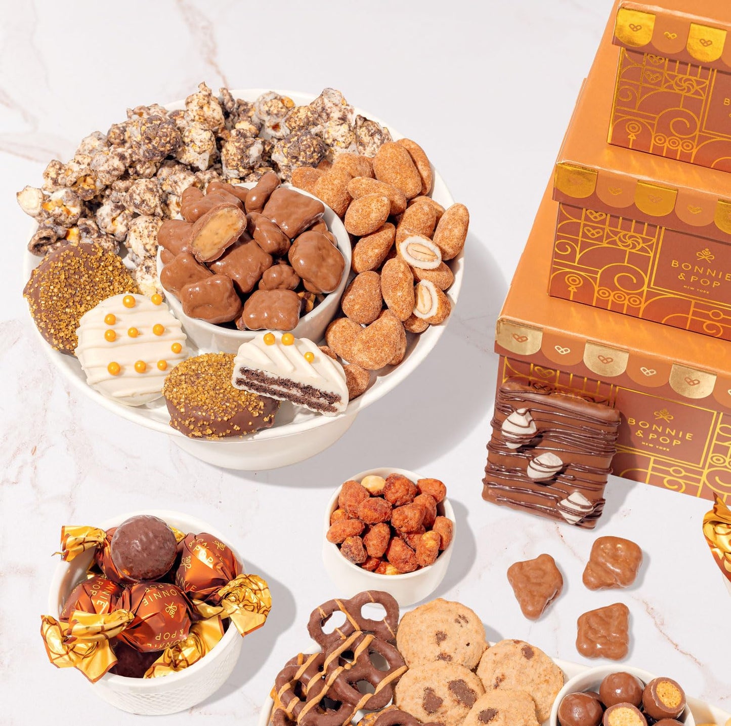 Gift Basket Tower, Chocolate Candy Snack Treat Gift Box Assortment - Men, Women, Corporate, Office, Employee, Appreciation, Thank You, Party- Bonnie and Pop (Chocolate)