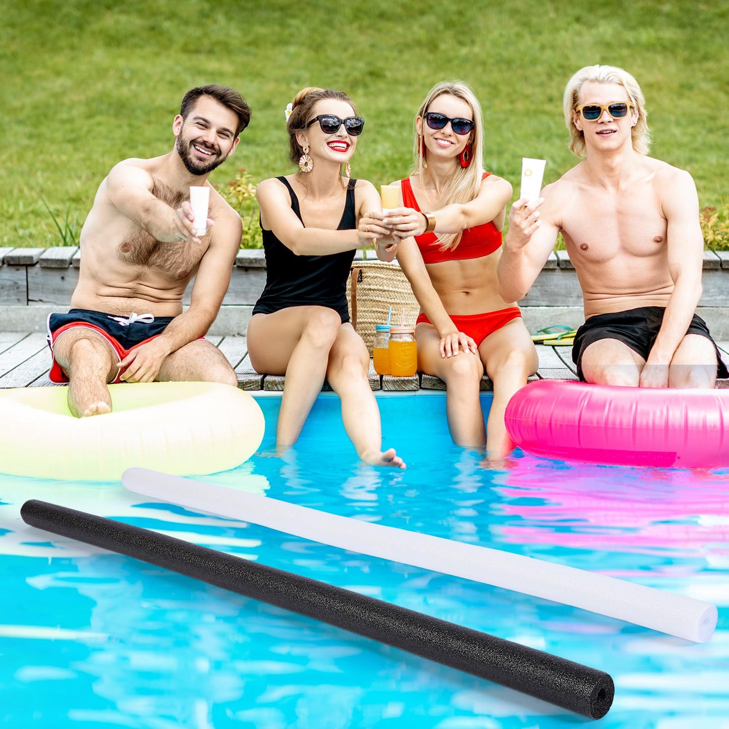Hollowfly 12 Pcs Pool Noodles Bulk Foam Swimming Noodles Small Hollow Bright Foam Tube Pool Sticks for Craft Projects Adults Swimming Floating (40 x 1.6 Inches,Black&White)