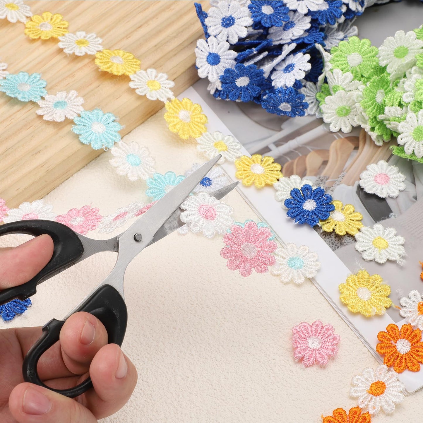 uxcell Flower Lace Trim, 5 Yards 1 Inch Wide Delicate Floral Edge Lace Trim Ribbon DIY Handmade Patchwork Ribbon Sewing Supplies Crafts, Orange-White