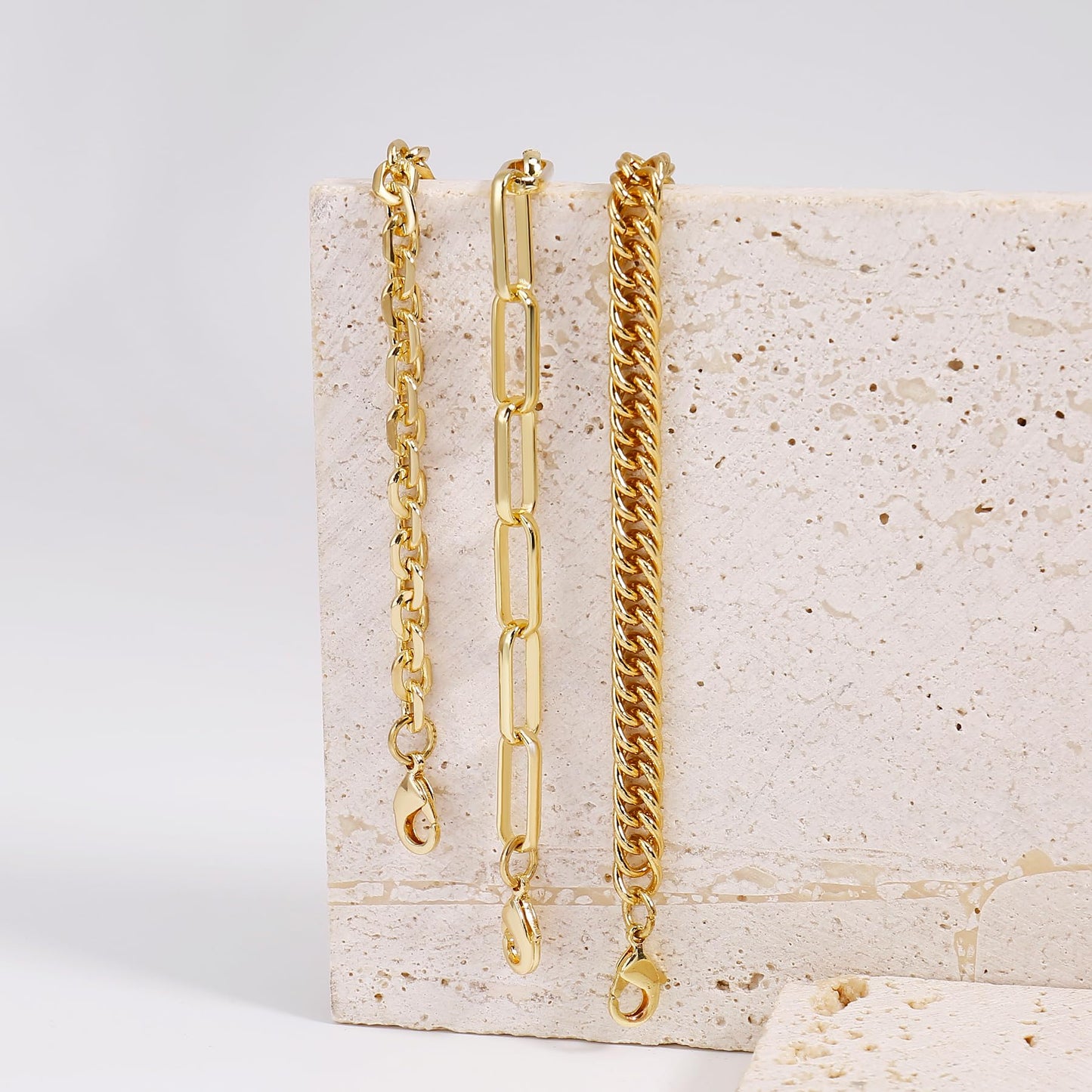 CONRAN KREMIX Gold Chain Bracelets Set For Women Dainty 14K Gold Plated Chunky Link Layered Paperclip Rope Chain Stake Bracelet Sets Fashion Trendy Gold Jewelry For Women 3PCS