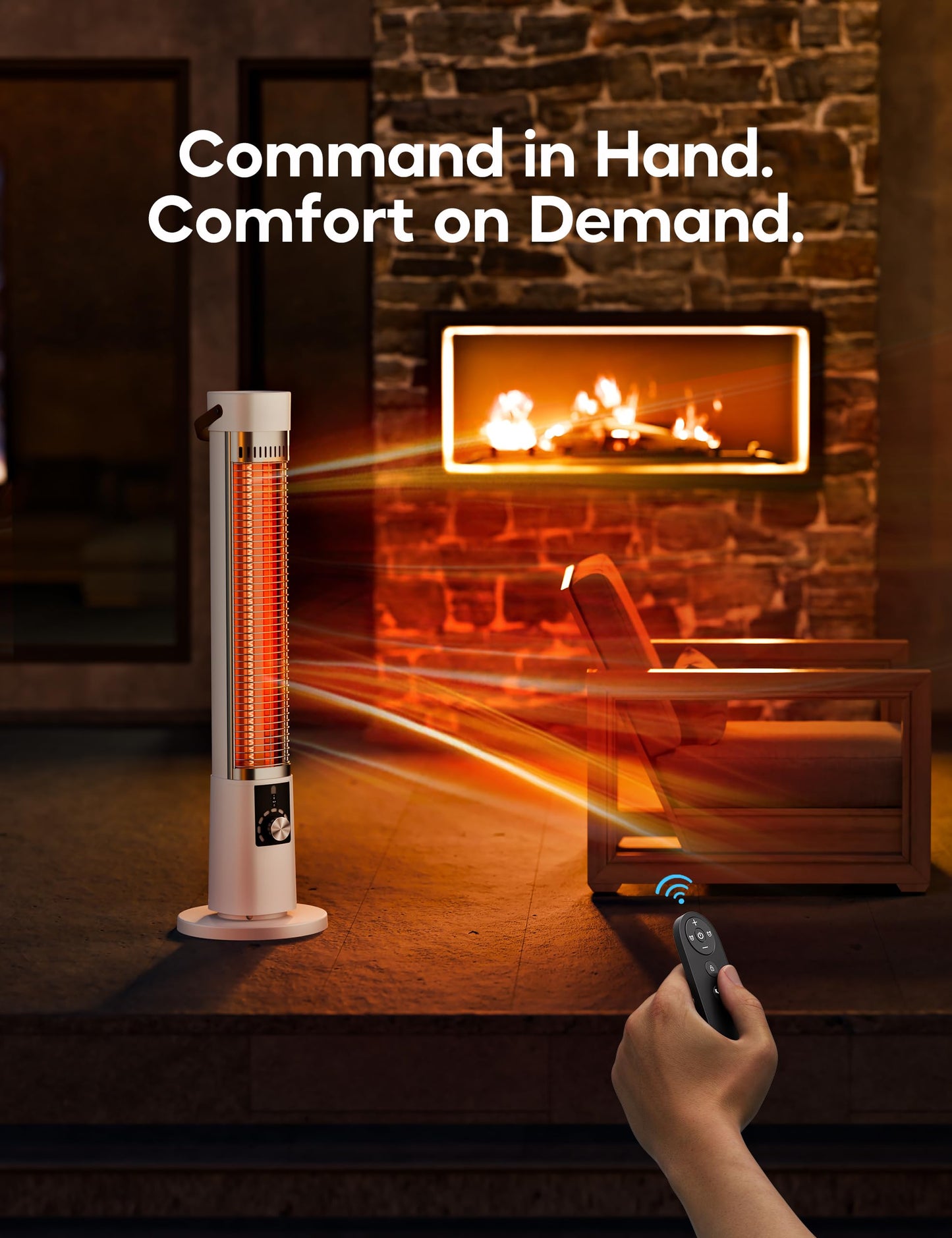 Patio Heater for Outdoor Use, Infrared Electric Outdoor Heater, 1500W Instant Heating, 60-Degree Oscillation, 9 Heat Levels, 9H Timer, Remote, for Garage, Backyard, Large Room, Indoor, 32.2", White
