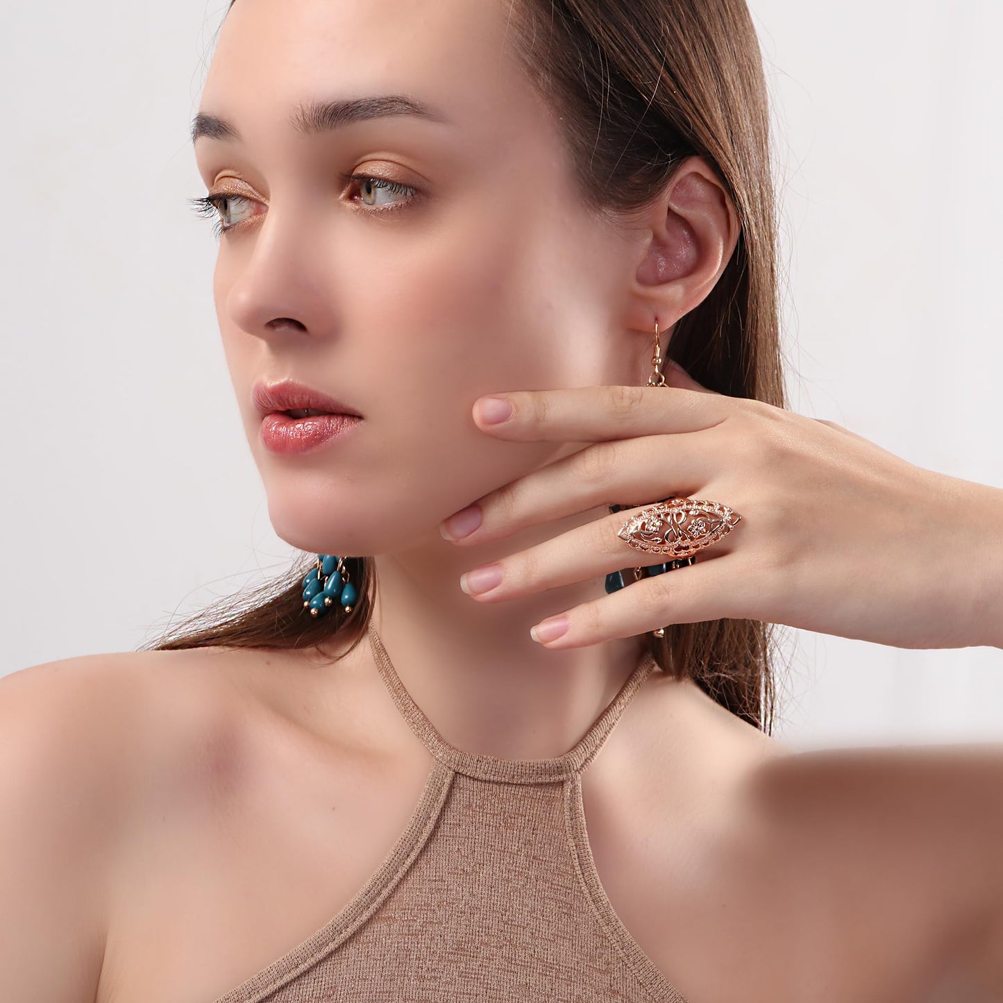 QOBEBOTA Rings for Women Rose Gold Rings Summer Boho Rings Big Thumb Ring Trendy Full Finger Rings Wide Band Womens Rings for Cocktail Party Birthday Gifts Size 9 Statement Rings for Women