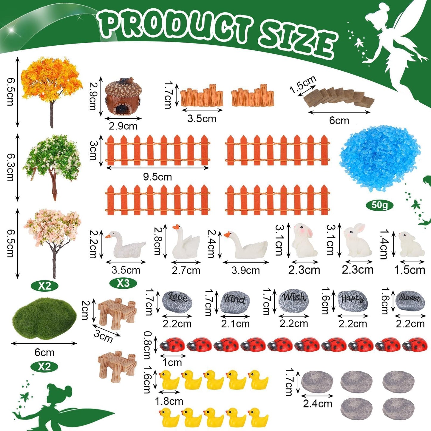 HIYZI 92 PCS Mini Fairy Garden Accessories Kit Cute Tiny Figurines Set DIY Micro Landscape Decor Resin House Bridge Animal Plant Ornament for Terrarium Dollhouse Succulent Craft Potted Horticulture