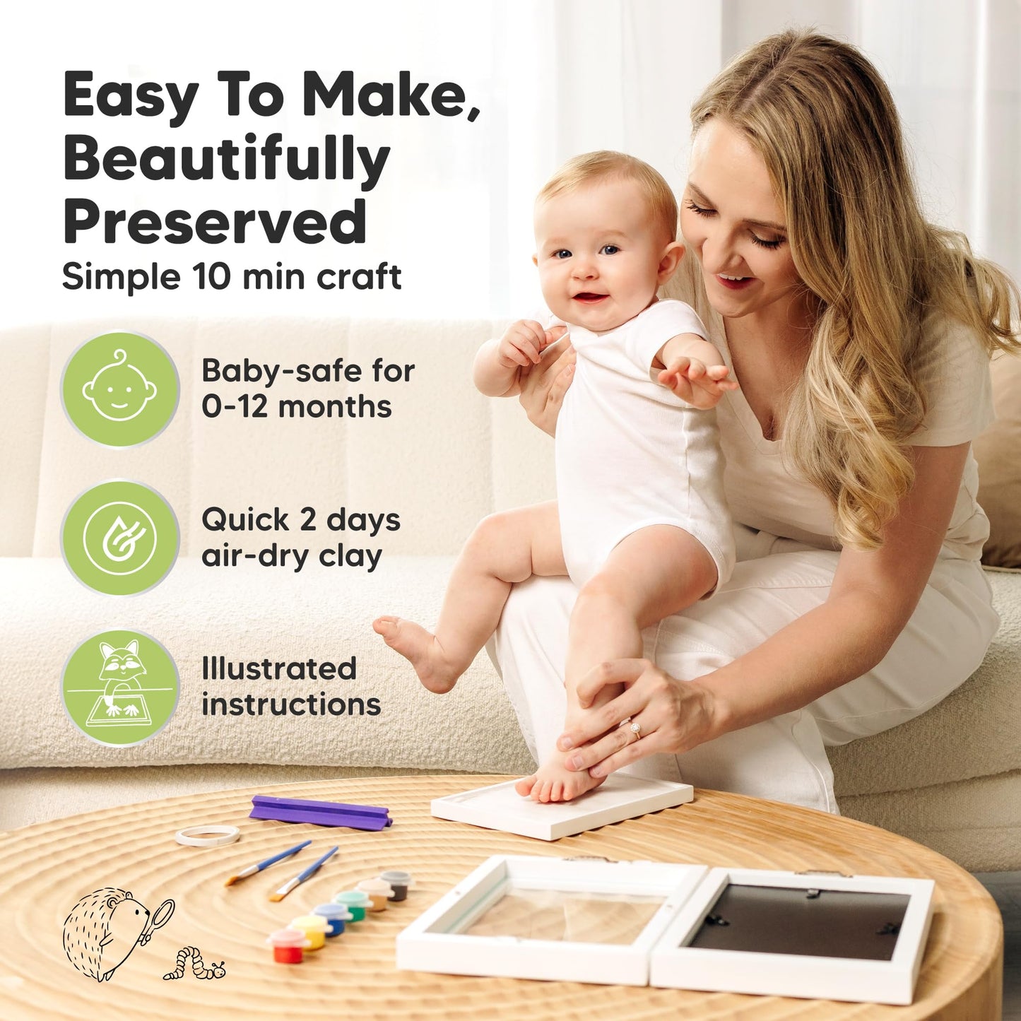 Baby Hand and Footprint Kit - Quick Dry Clay for Newborn Keepsake Feet and Handprint, Nursery Picture Frame, Cat Dog Paw Print Kit,Personalized New Mom Gifts for Baby Showers & Registry(Alpine White)