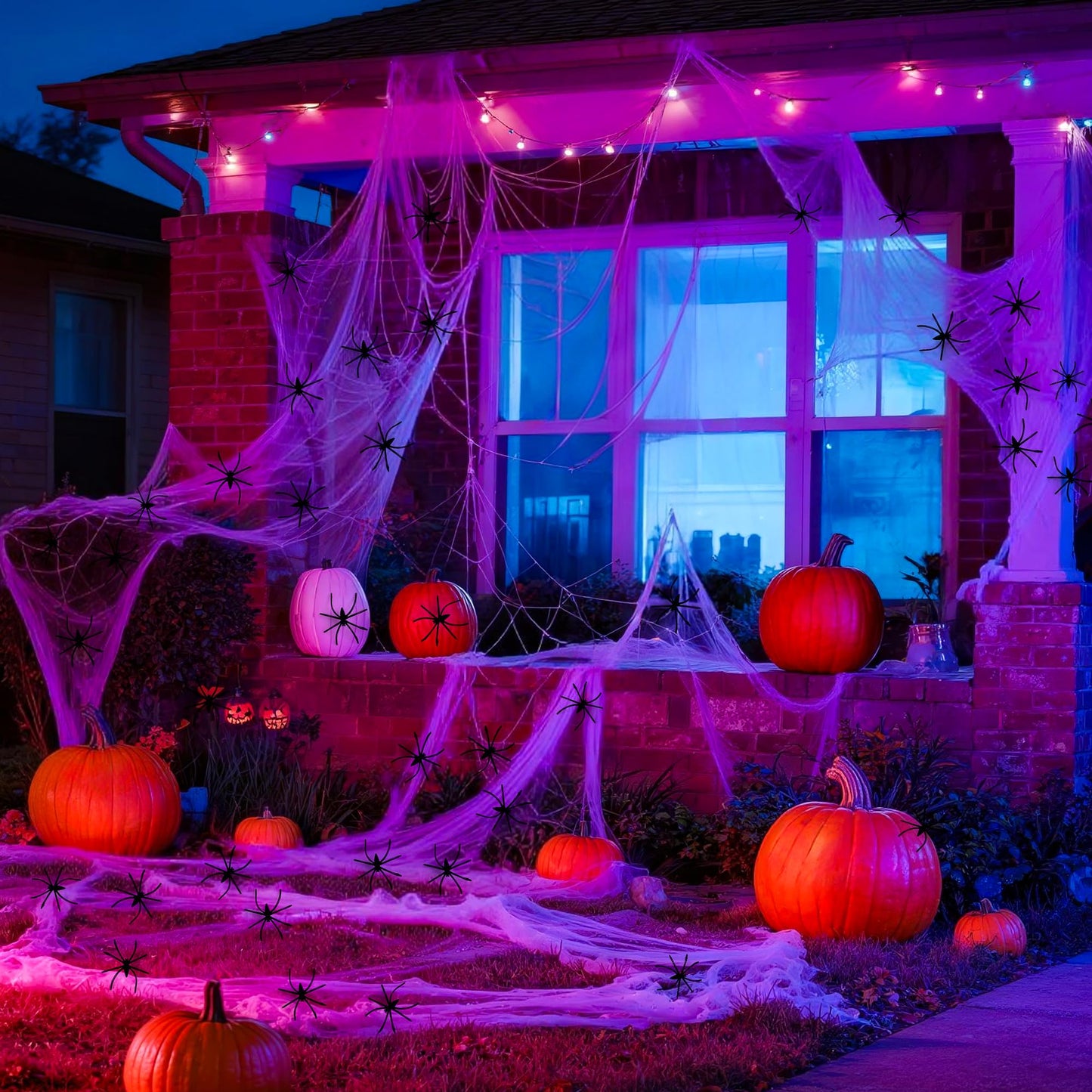 Nirohee 30x433 In Halloween Spider Web Black Creepy Cloth,900 Sqft Spider Webs Halloween Decorations with 100 Fake Spiders,Scary Spooky Gauze with Holes for Haunted House,Yard,Wall,Lawn,Garden,Horro