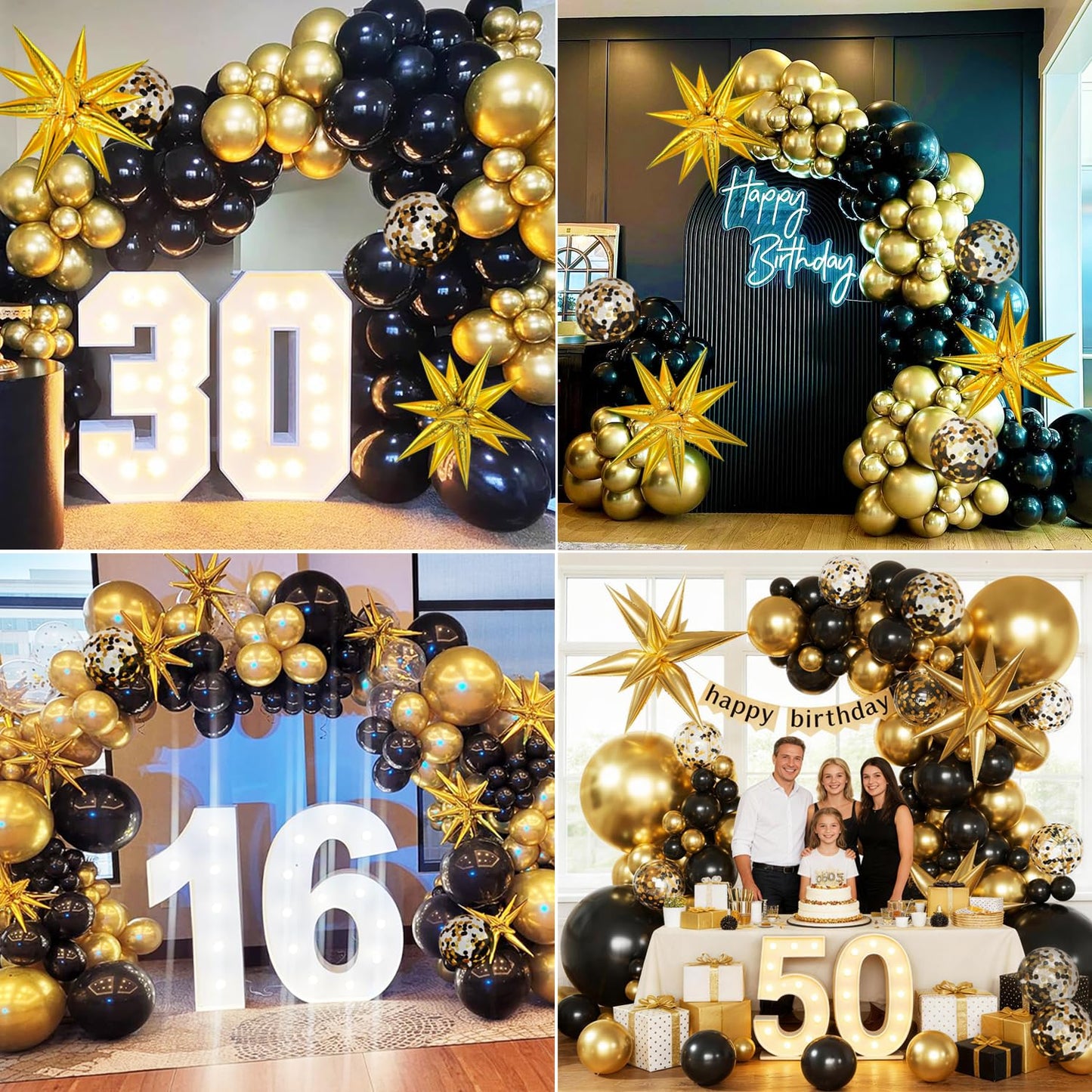 KARLURE Black and Gold Balloons Arch Kit with Star Balloons for Graduation Decorations 2026 Class Prom Retirement Grad Party Decor Men Birthday Masquerade Anniversary Party Decorations