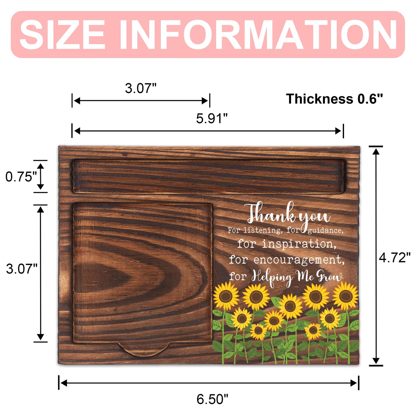 Thank You Teacher Appreciation Gift Desk Organizer, Encouragement Gift for Coworker Mentor Nurse Boss, Wooden Sticky Note Holder Office Desk Decor - FTA755