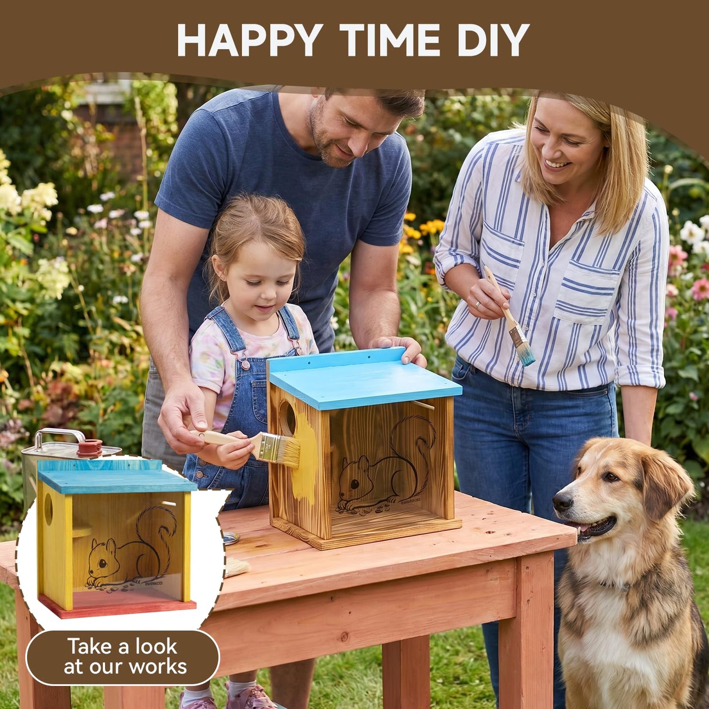 Wooden Squirrel House for Outside, Squirrel Nesting Box, Easy Assembly Squirrel Houses for Outside Nesting, Outside Nesting, Chipmunk Houses, Outdoor Squirrel Box for Backyard Wildlife