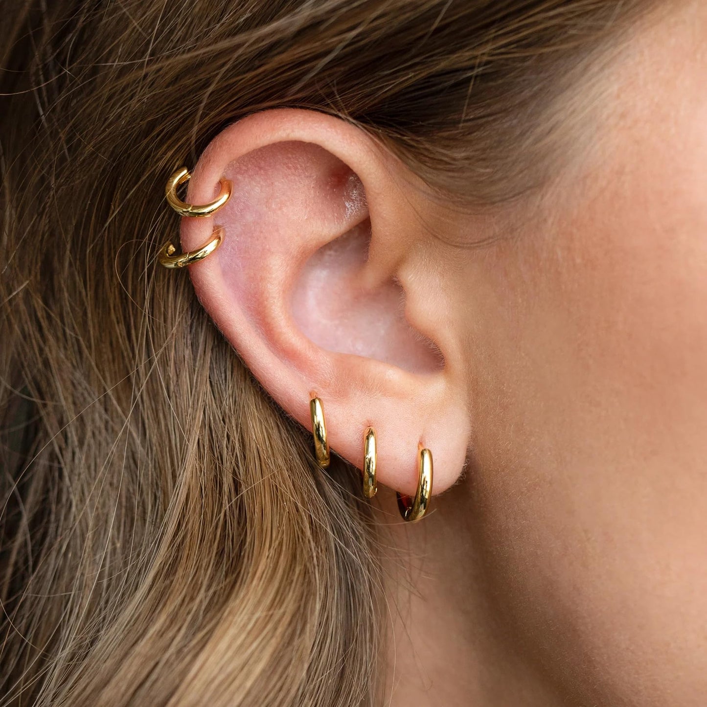 Gold Earrings Set for Women Men Trendy Simple Thin Small Cute Huggie Hoop Earring Stacks Hypollagenic Cartilage Earrings for Multiple Piercing Lightweight Mini Dainty Clip On Jewelry Gifts