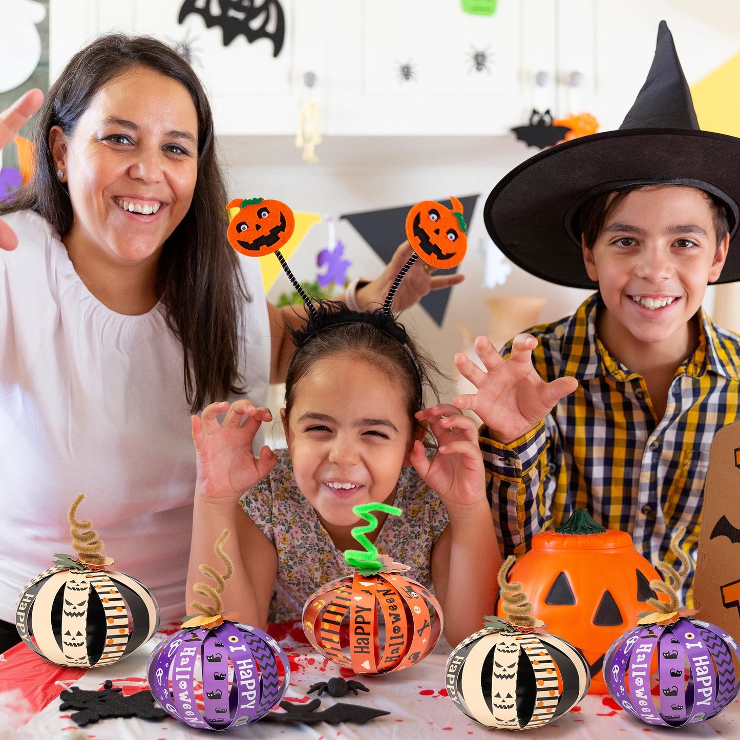 BeYumi Halloween Paper Pumpkin Craft - 36Pcs Paper Strip Pumpkin Craft Kit Kids DIY Fall Happy Halloween Holiday Thankful Kit Autumn Spooky Religious Decor Home School Classroom Party Fun Activities