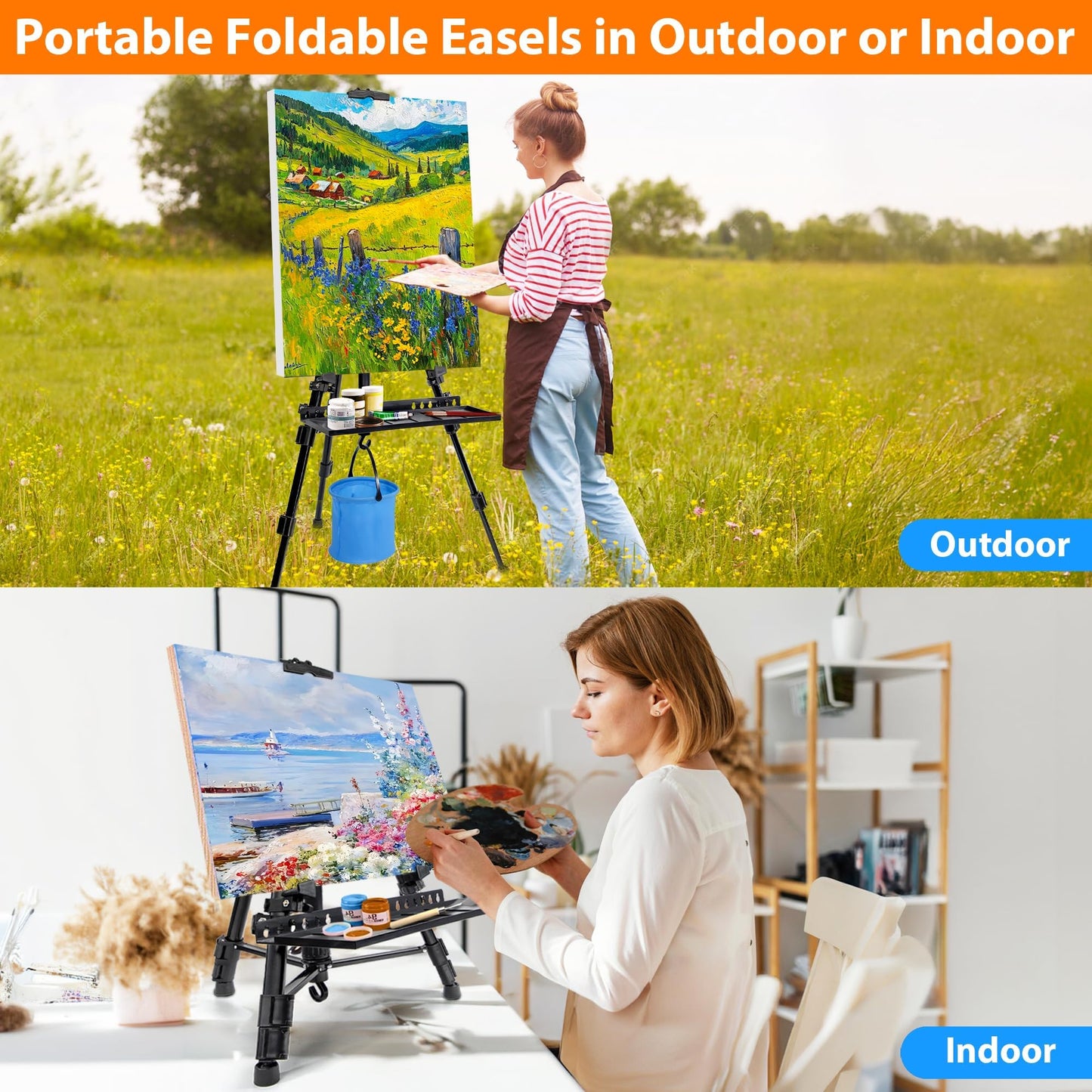 VAIIGO Easel Stand for Painting Artist Easel Stand Adjustable Height 20" to 61" Metal Tripod Art Easels Stand for Painting Canvases Tabletop Floor Art Easel Stand with Tray, Bag, Folding Keg, Black